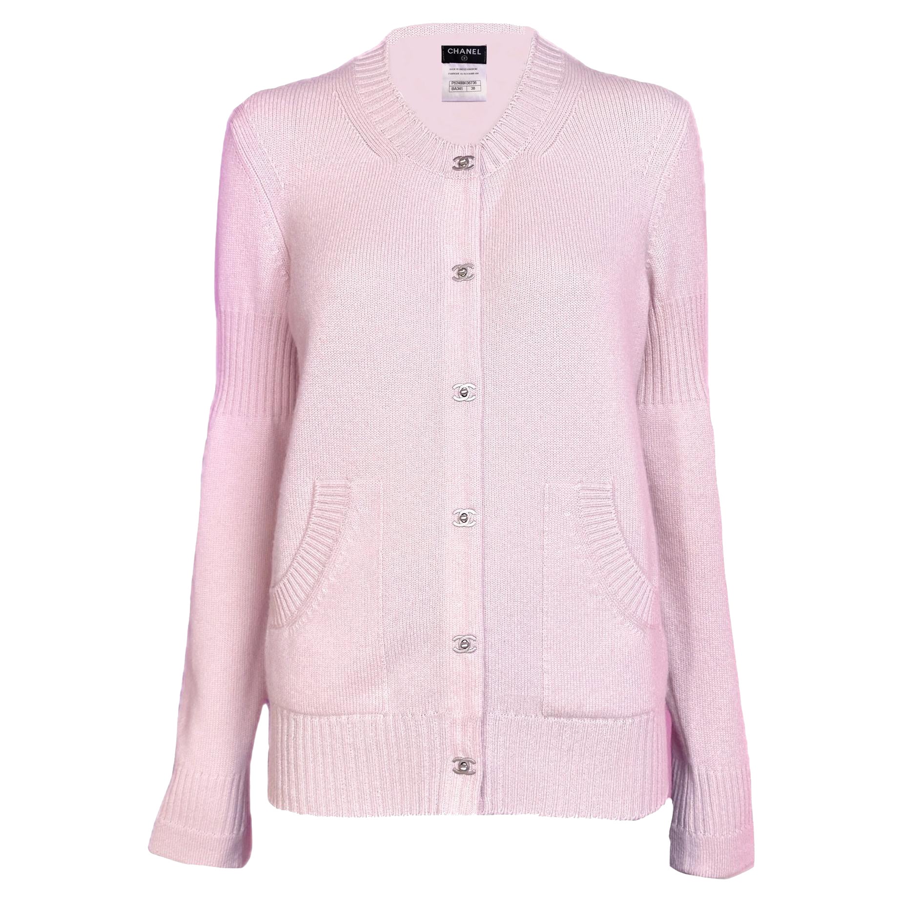 CHANEL Iconic CC Turnlock Cardigan en Blush Pink 38 FR en vente