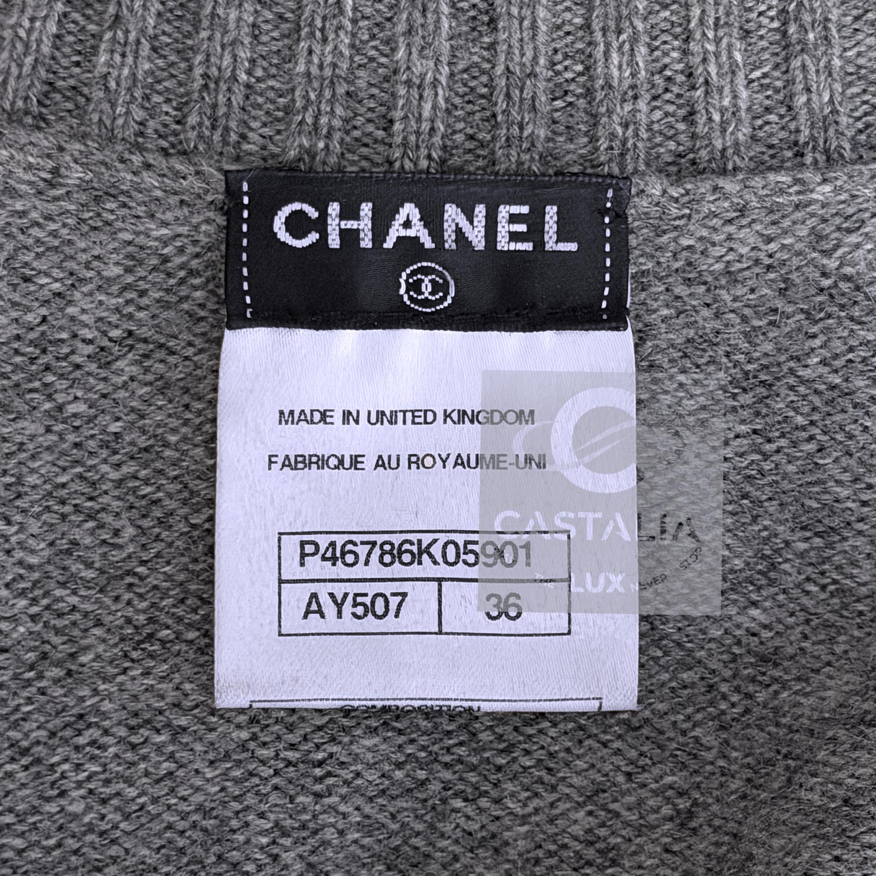 CHANEL Iconic CC Turnlock Grau Strickjacke 36 FR im Angebot 8