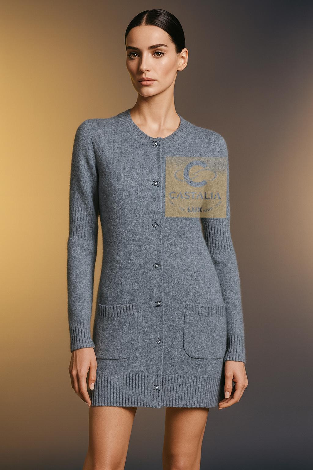 CHANEL - Legend Stahlgrauer Kaschmir-Cardigan mit CC-Turnlock-Verschlüssen
- Runway Relic as seem in 2024 / 2025 Fall Collection - The Language of the Icon - // Wiederverkaufswerte: über 6.000 $ -

 Ein stilles Meisterwerk der Chanel-Grammatik - die