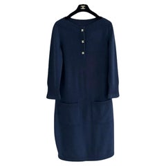 Chanel Iconic CC Turnlock Navy Cashmere Dress