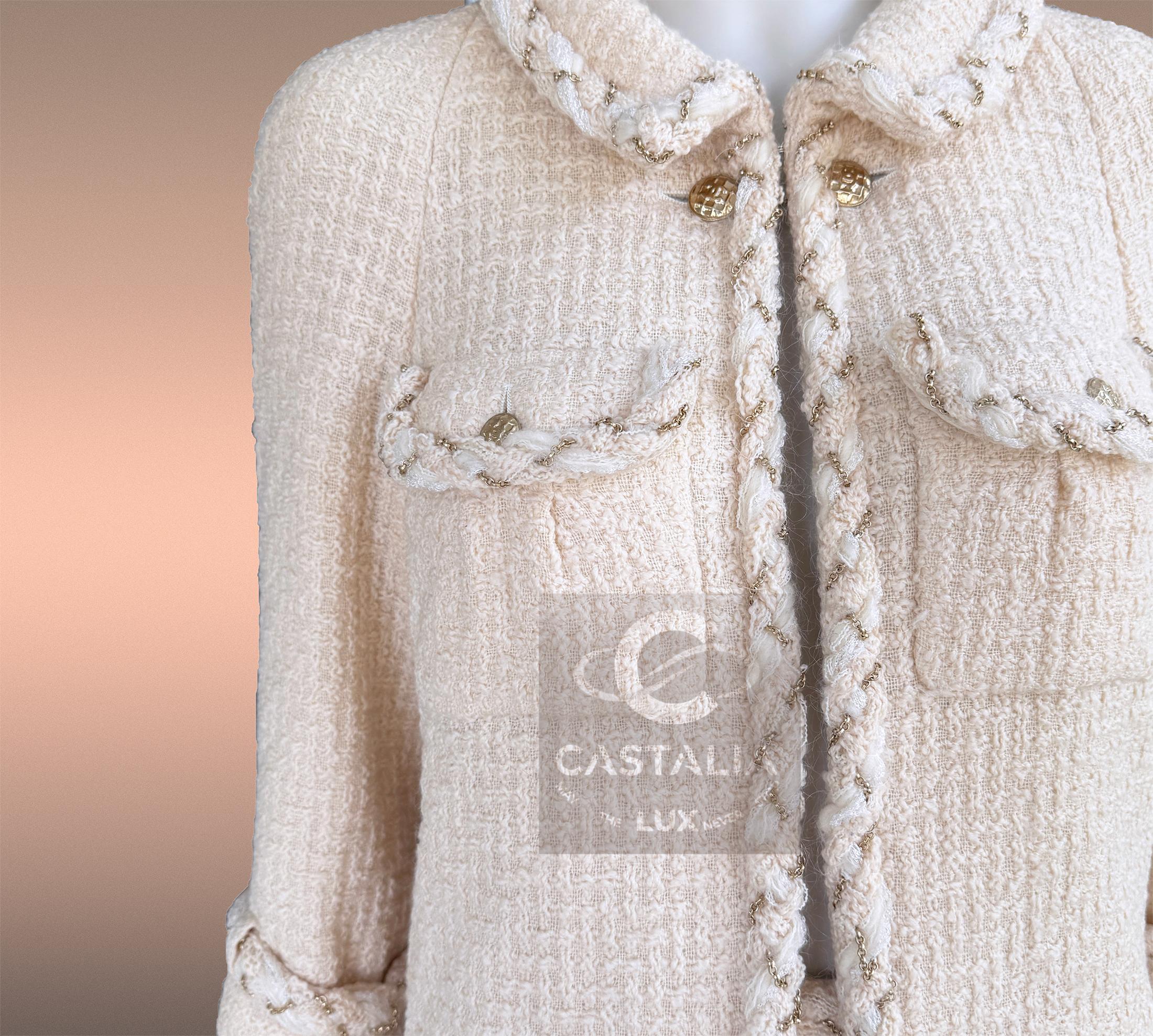 CHANEL Iconic Kette verschönert Ecru Tweed Jacke 36 FR im Angebot 6