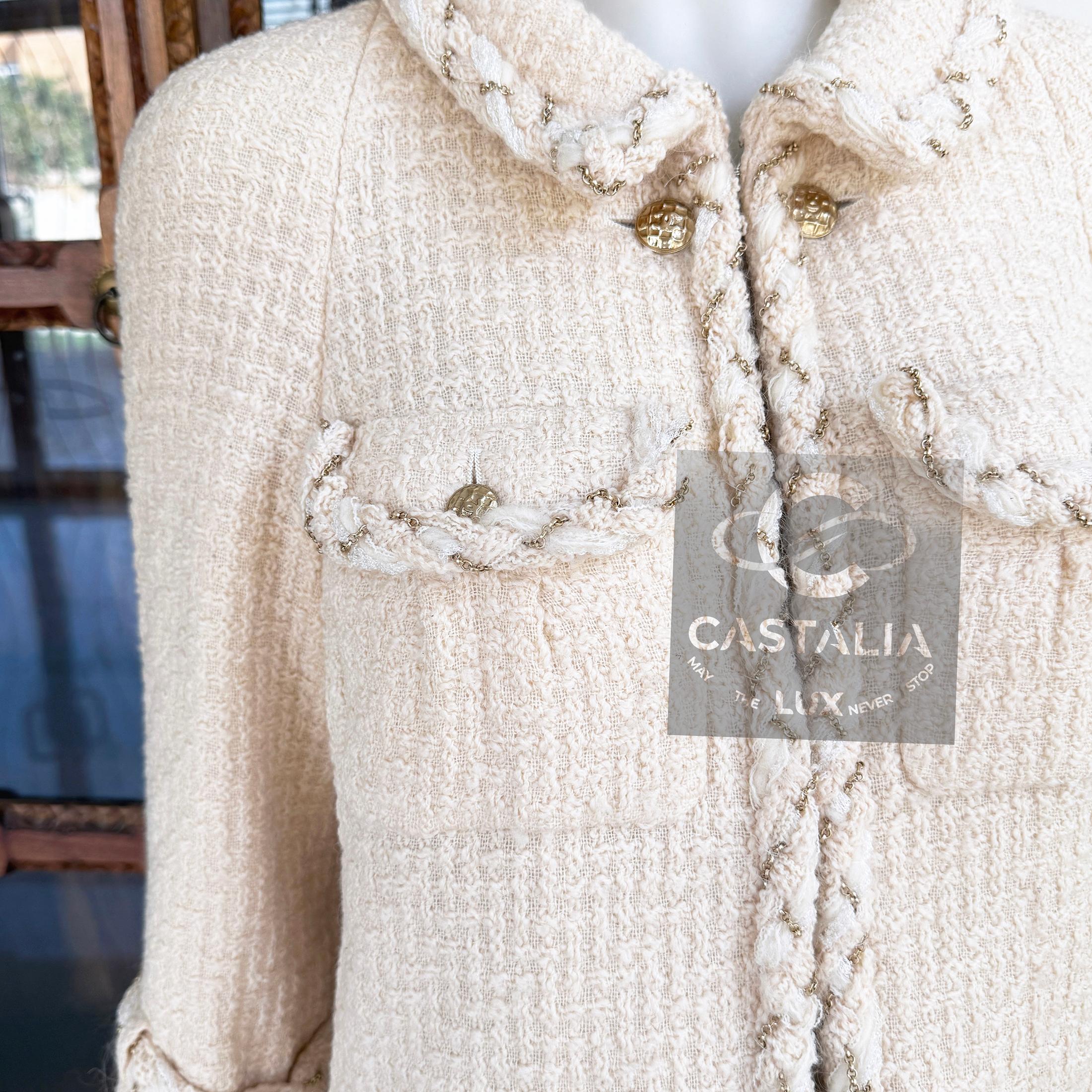 CHANEL Iconic Kette verschönert Ecru Tweed Jacke 36 FR im Angebot 2
