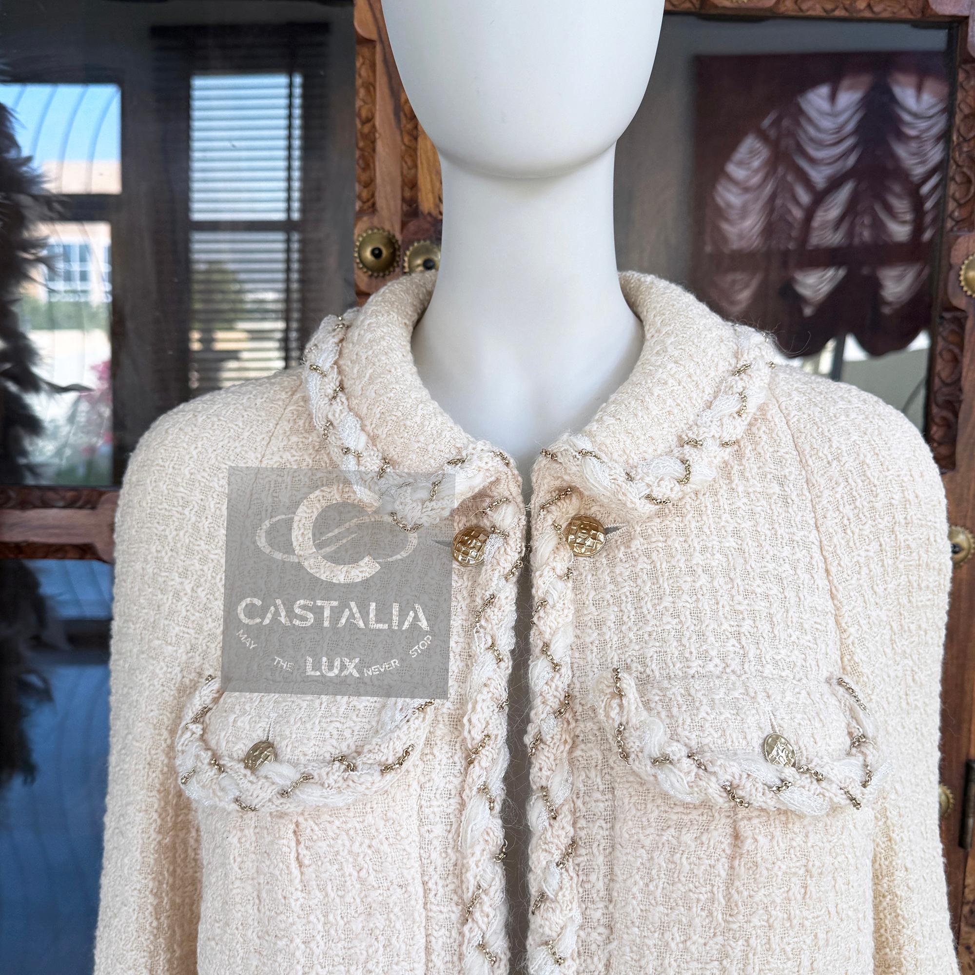 CHANEL Iconic Kette verschönert Ecru Tweed Jacke 36 FR im Angebot 3