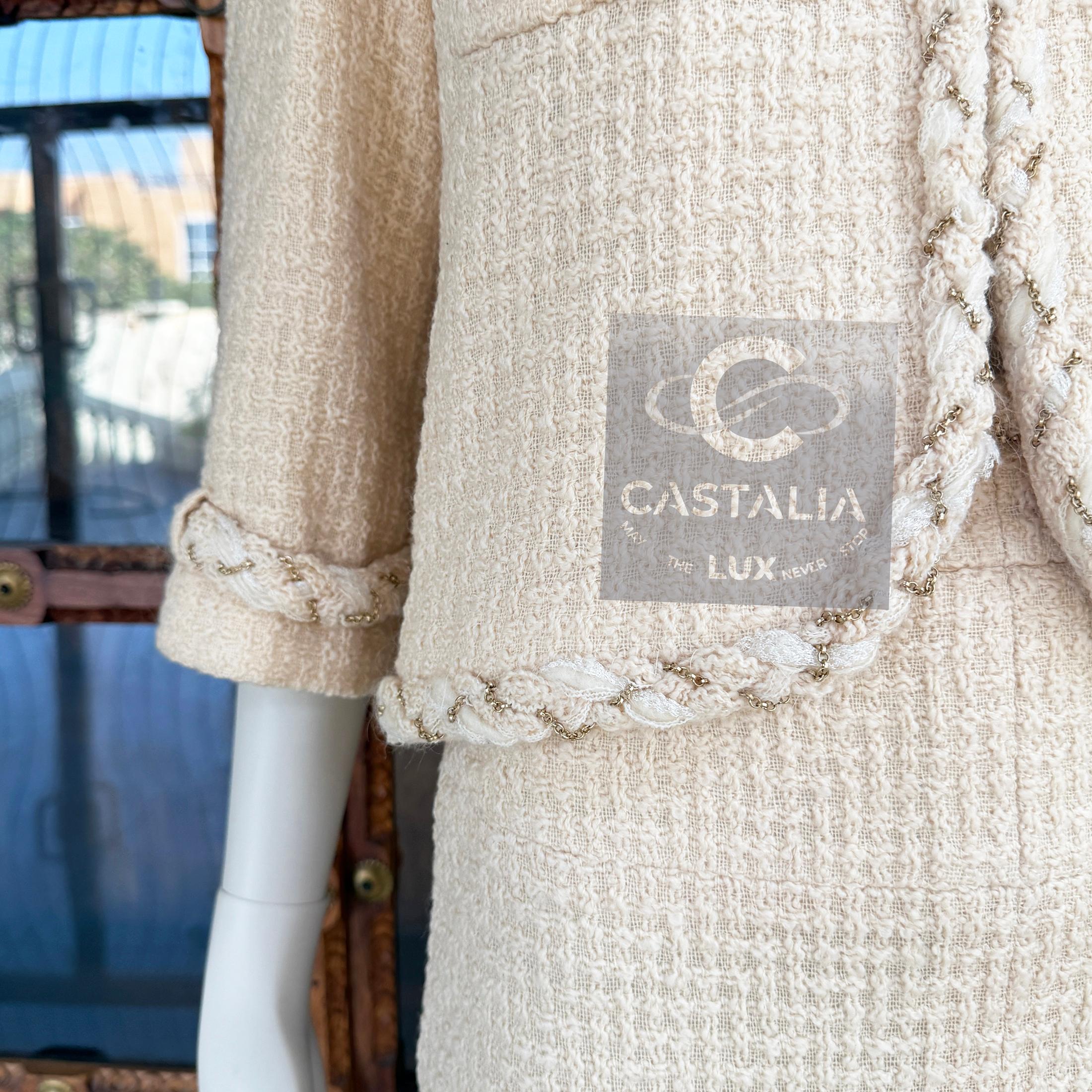 CHANEL Iconic Kette verschönert Ecru Tweed Jacke 36 FR im Angebot 4