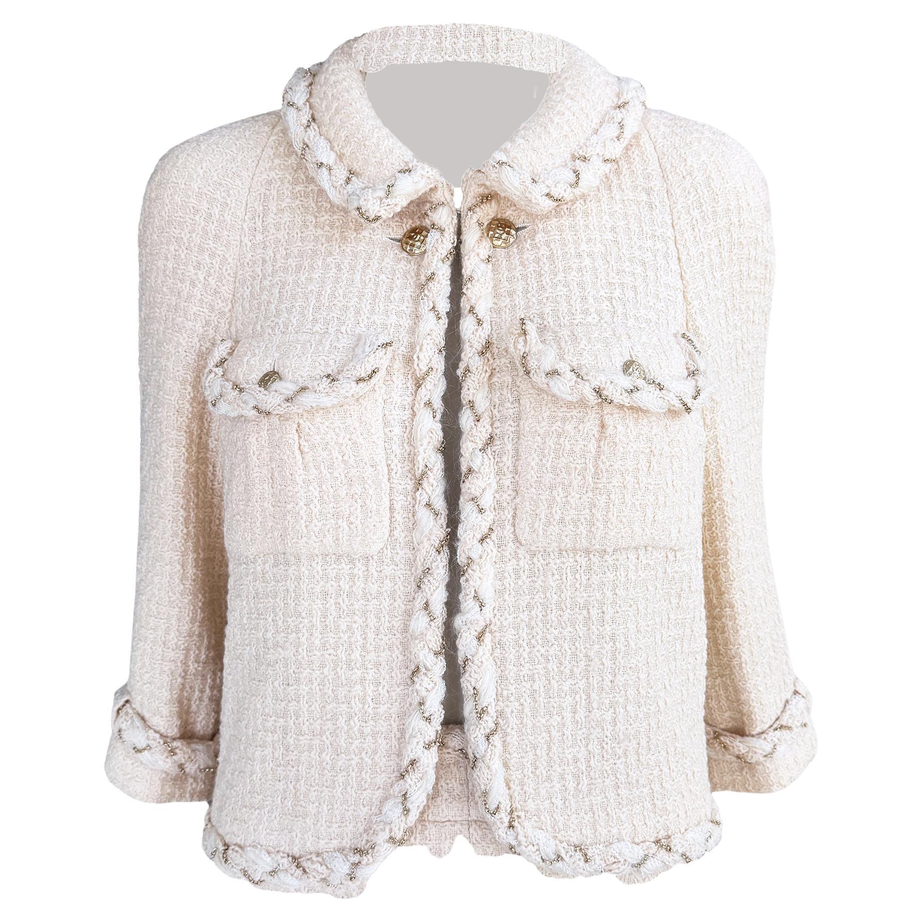 CHANEL Iconic Chain Embellished Ecru Tweed Jacket 36 FR