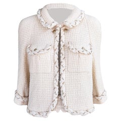 CHANEL Iconic Chain Embellished Ecru Tweed Jacket 36 FR