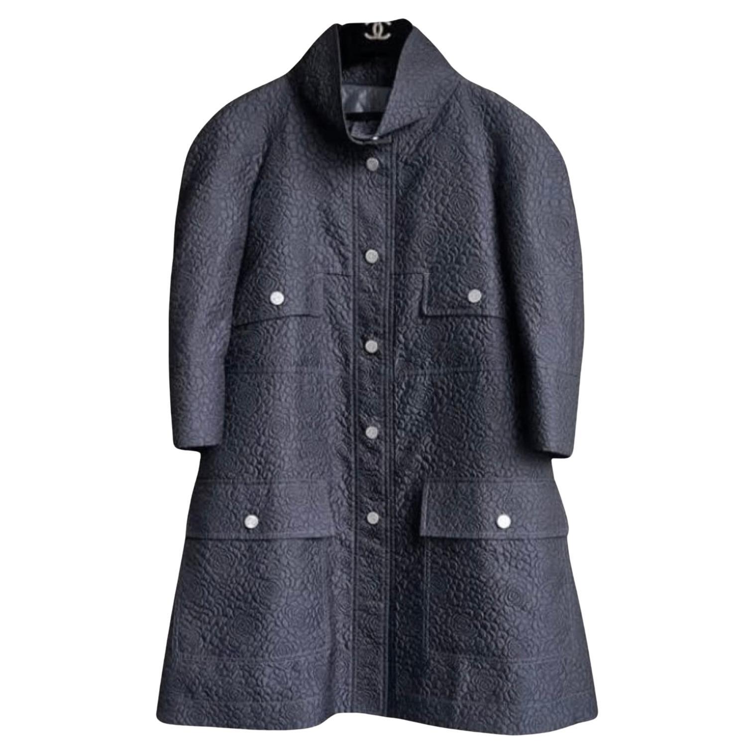 Chanel Iconic Cocoon Coat with Camellias Pattern 36 FR