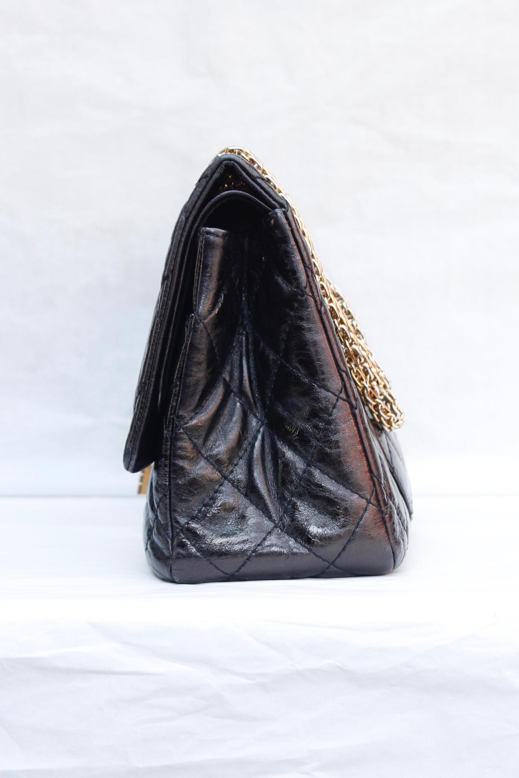 Black Chanel iconic cracked patent leather 2.55 bag, 2006/2008 For Sale