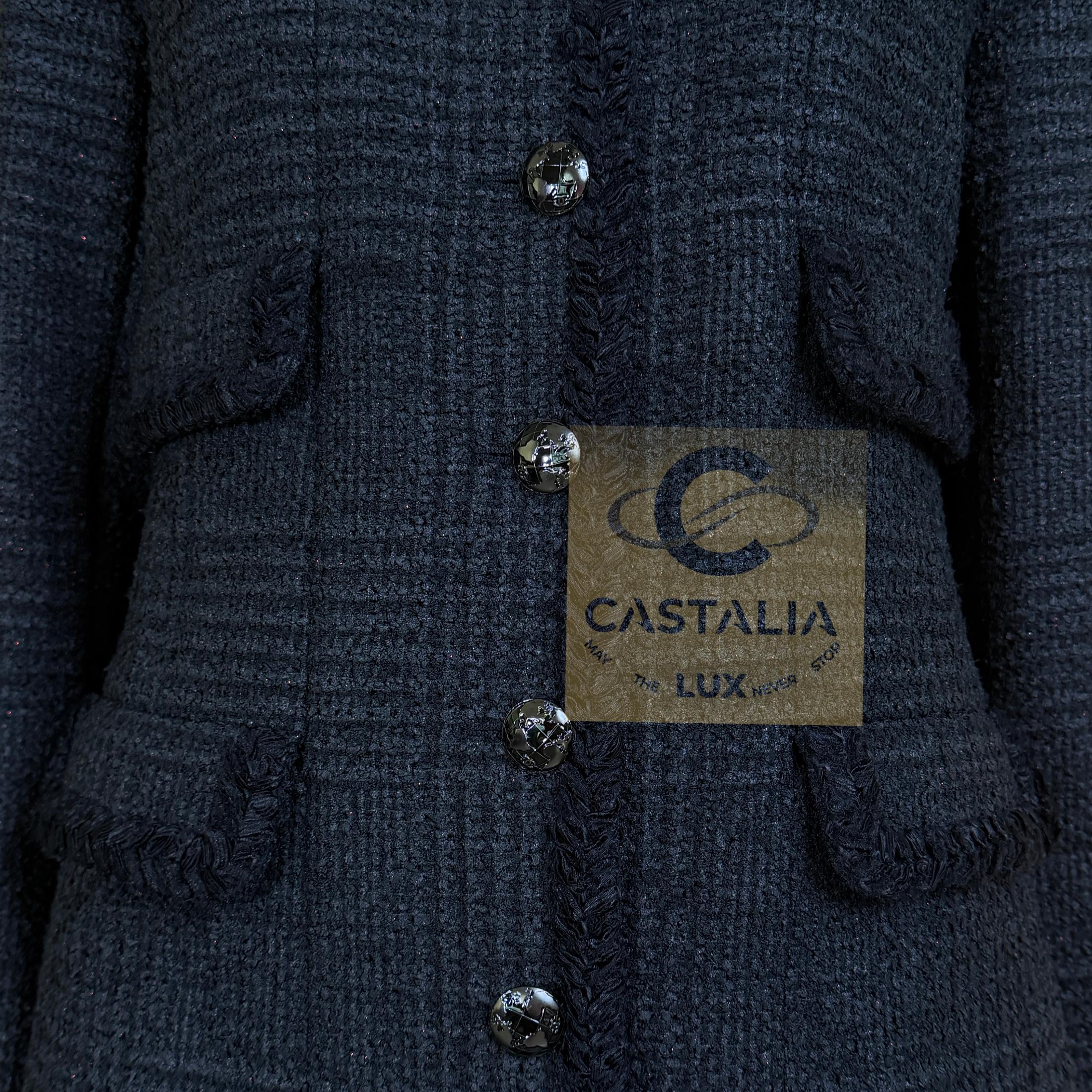 CHANEL Campaña publicitaria globalización icónica Chaqueta de tweed negra 42 FR en venta 5