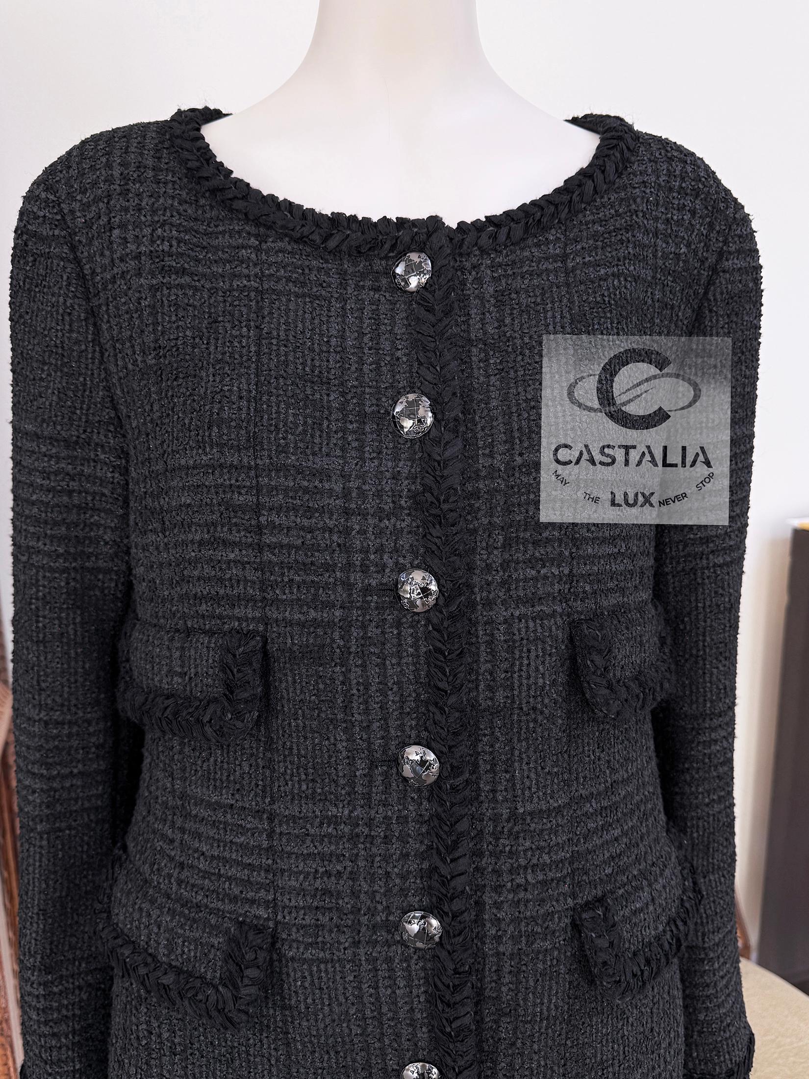 Chanel Iconic Globalization Werbekampagne Schwarze Tweed-Jacke 42 FR im Angebot 8