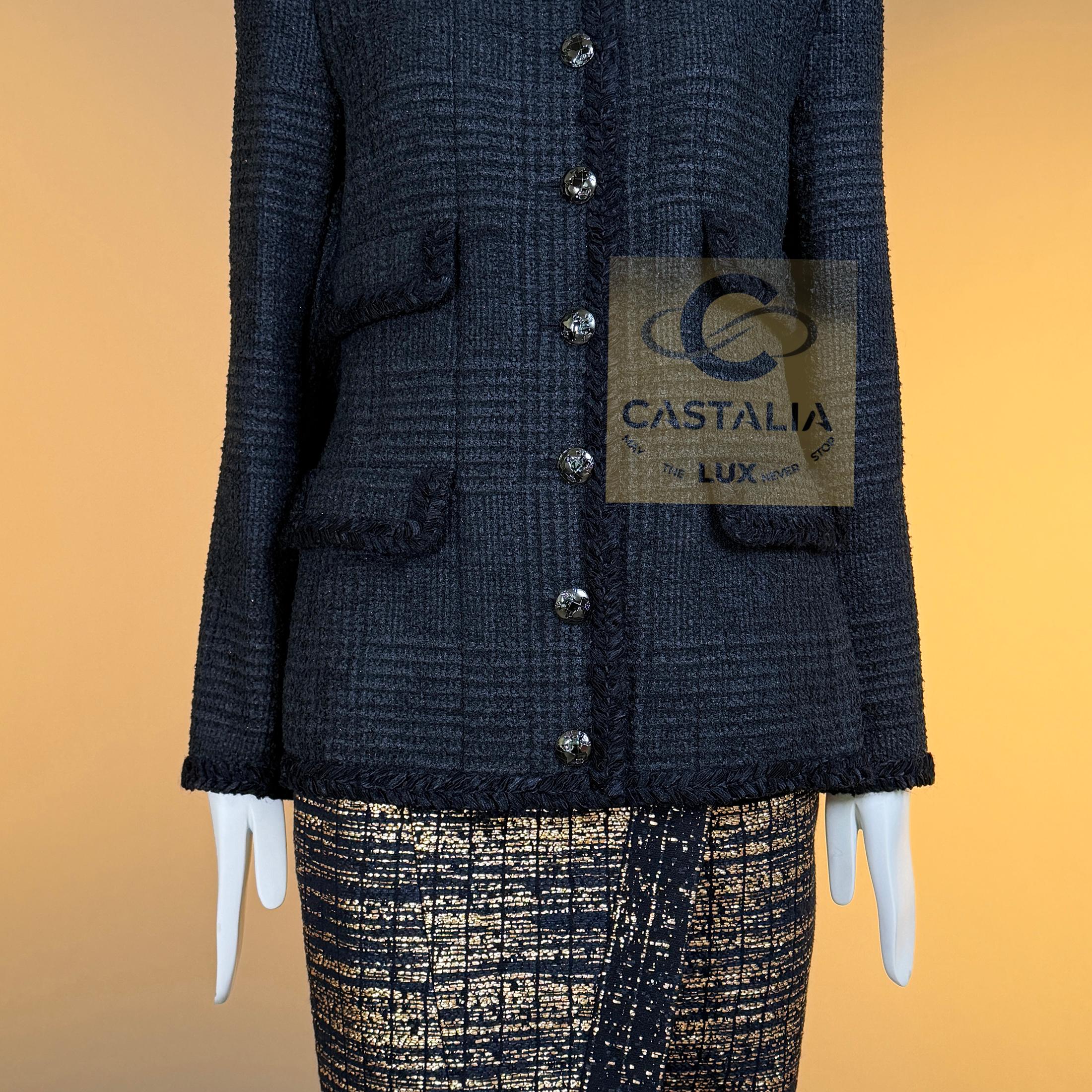 CHANEL Campaña publicitaria globalización icónica Chaqueta de tweed negra 42 FR en venta 7