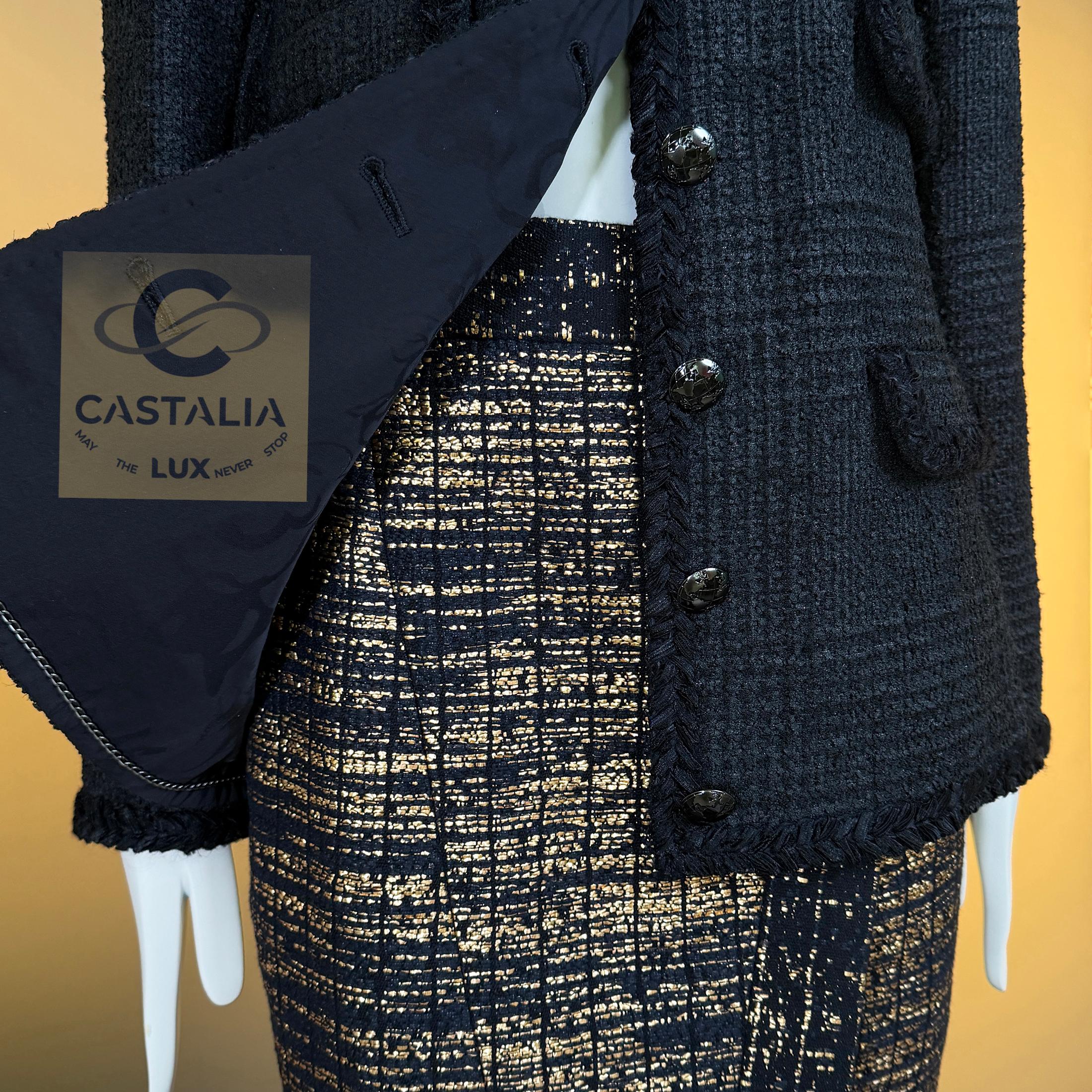 CHANEL Campaña publicitaria globalización icónica Chaqueta de tweed negra 42 FR en venta 10