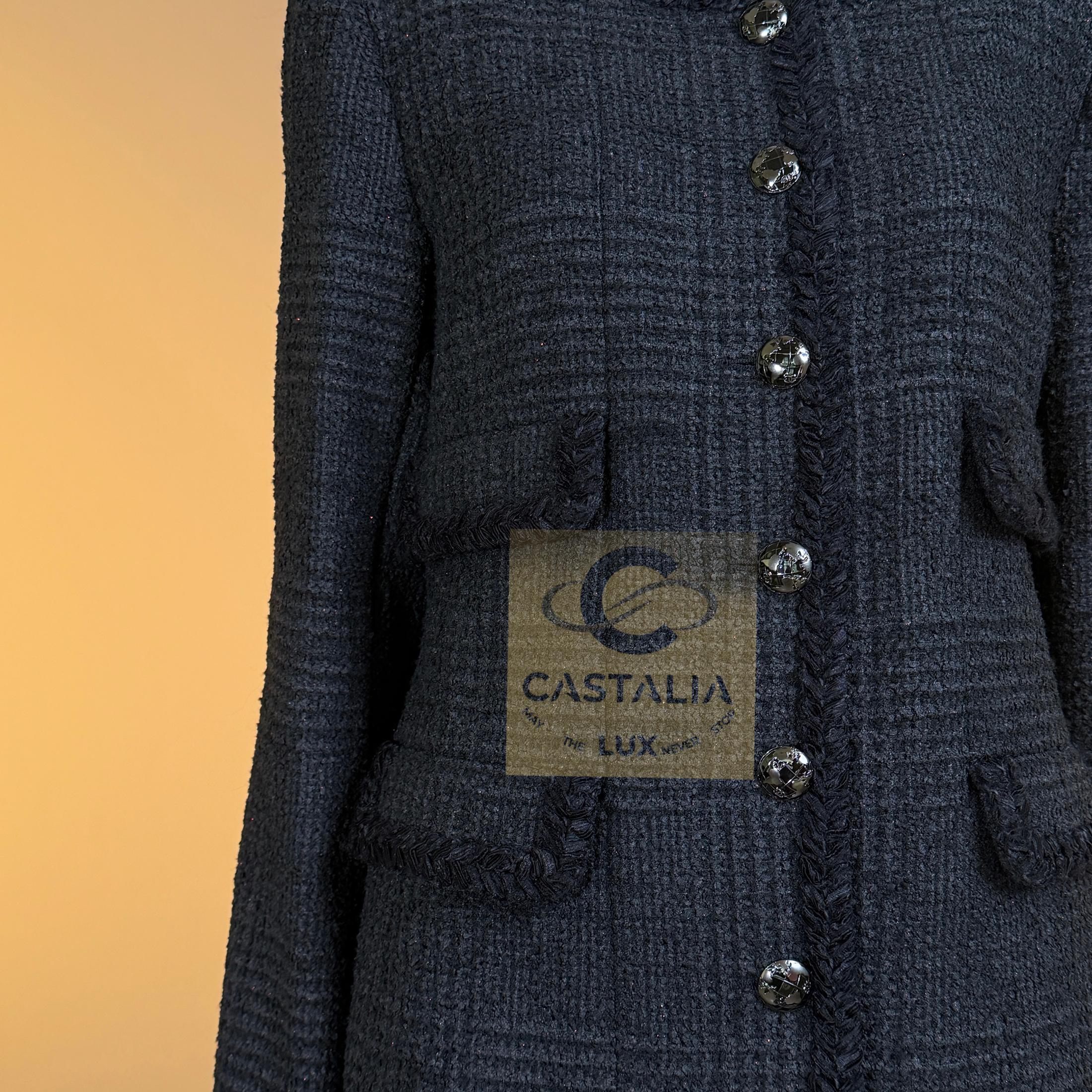 CHANEL Campaña publicitaria globalización icónica Chaqueta de tweed negra 42 FR en venta 11