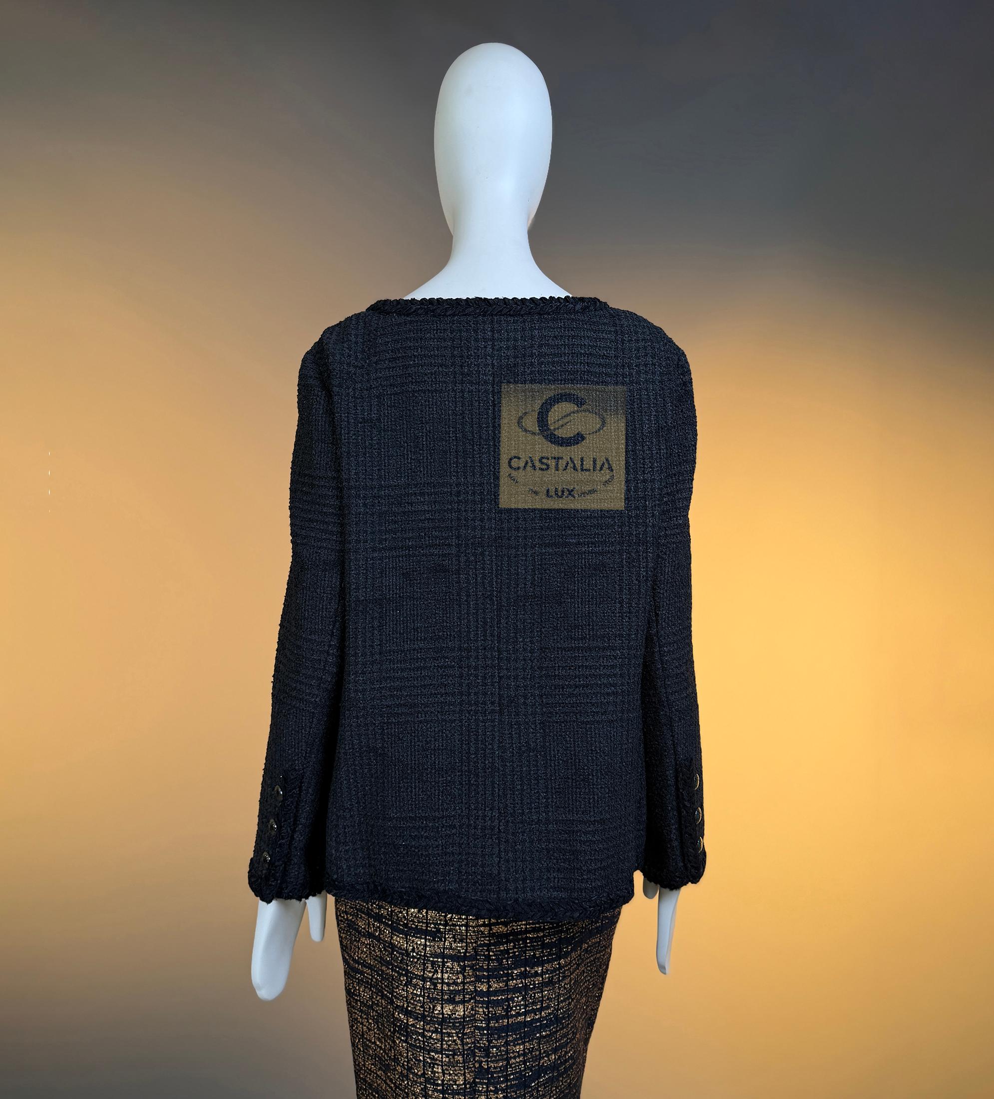 CHANEL Campaña publicitaria globalización icónica Chaqueta de tweed negra 42 FR en venta 12