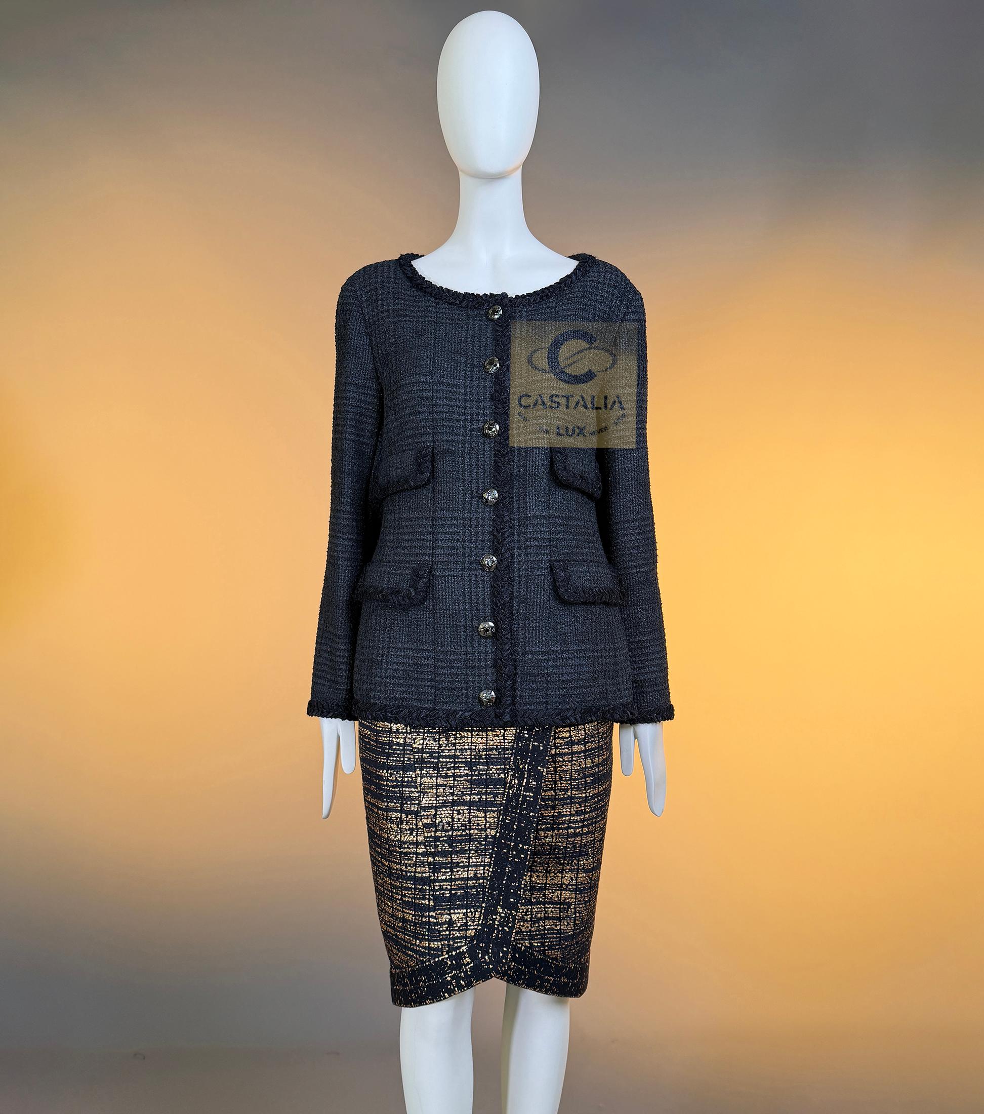 CHANEL Campaña publicitaria globalización icónica Chaqueta de tweed negra 42 FR en venta 2