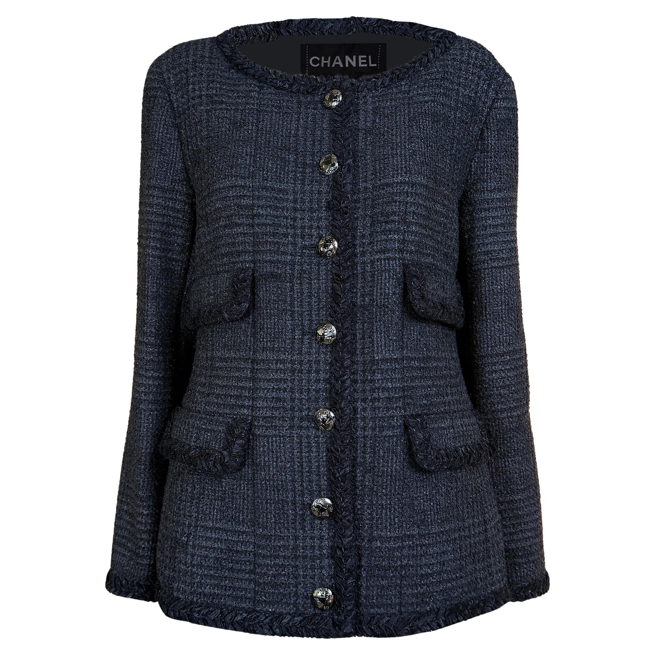Chanel Iconic Globalization Ad Campaigner Giacca di tweed nero 42 FR