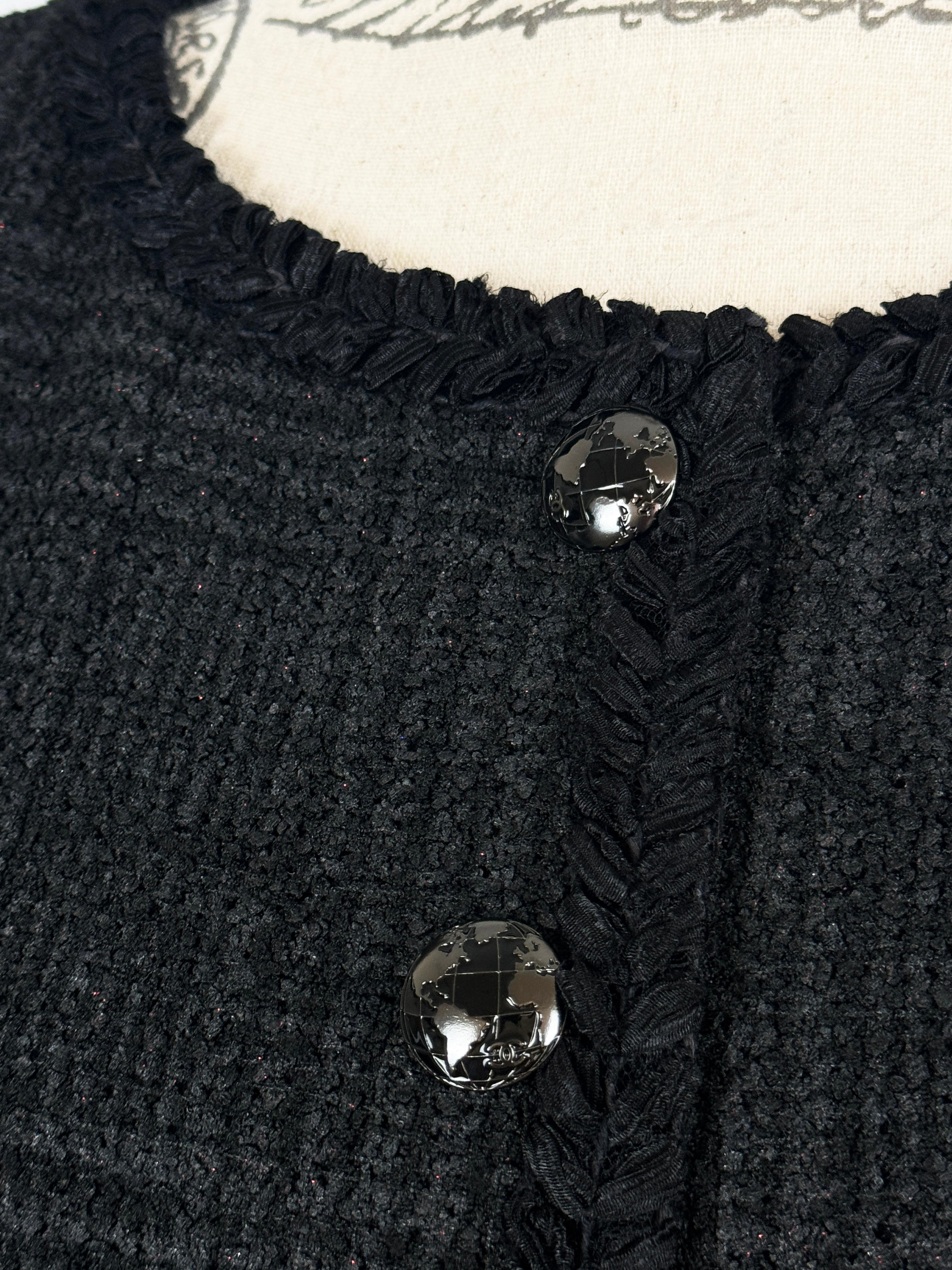 Chanel Iconic Globalization Black Pleated Jacket Dress 14