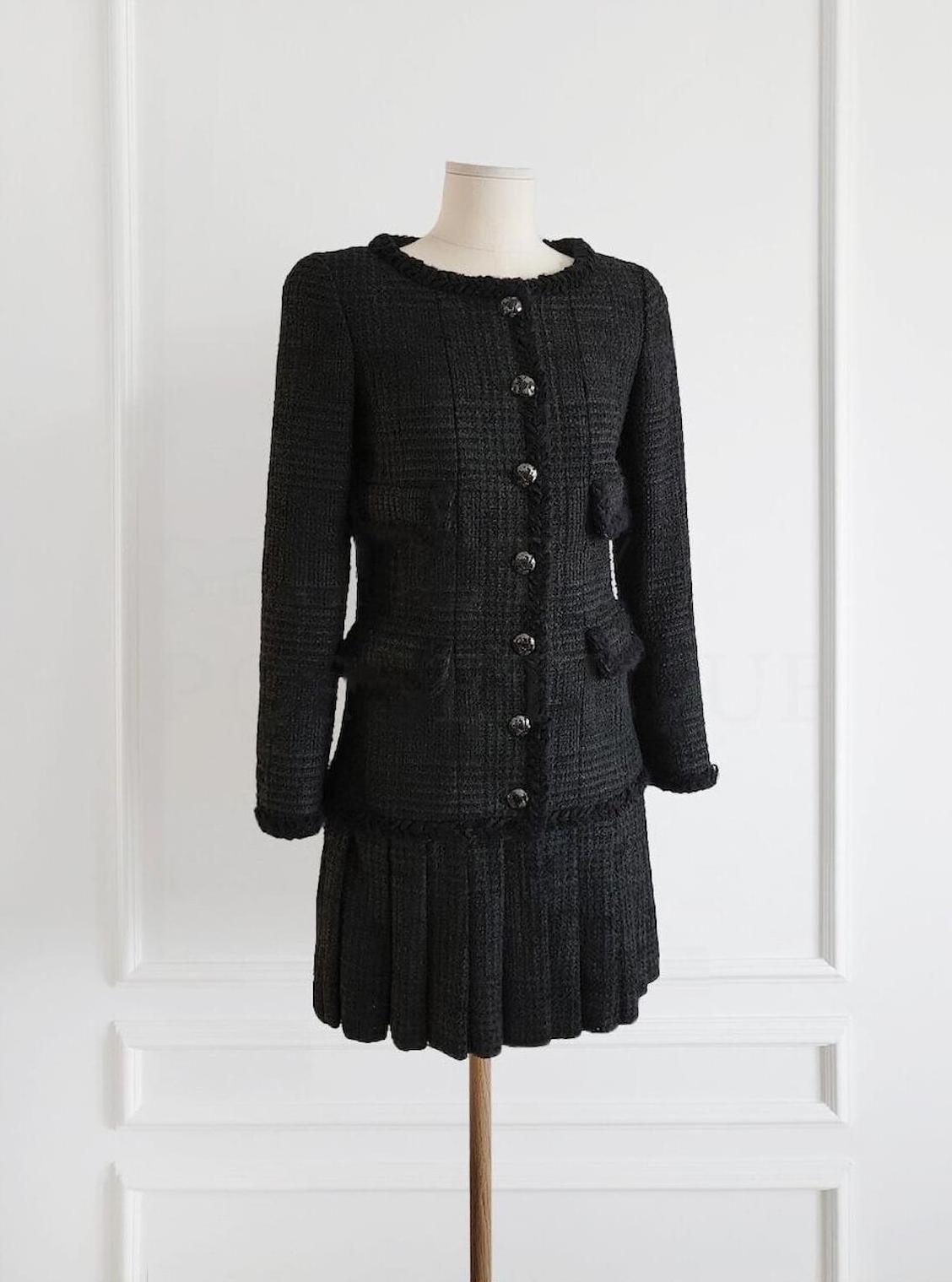 Chanel Iconic Globalization Black Pleated Jacket Dress 4