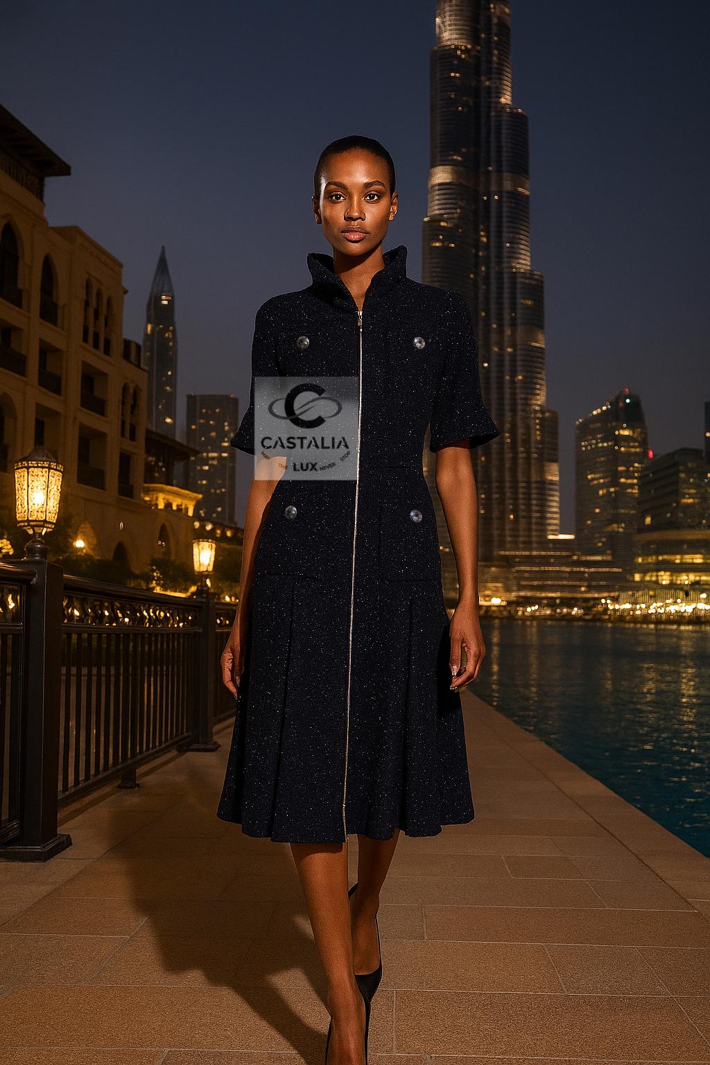 Nero Chanel Iconic Globalization Giacca in tweed nero Abito 40 FR in vendita