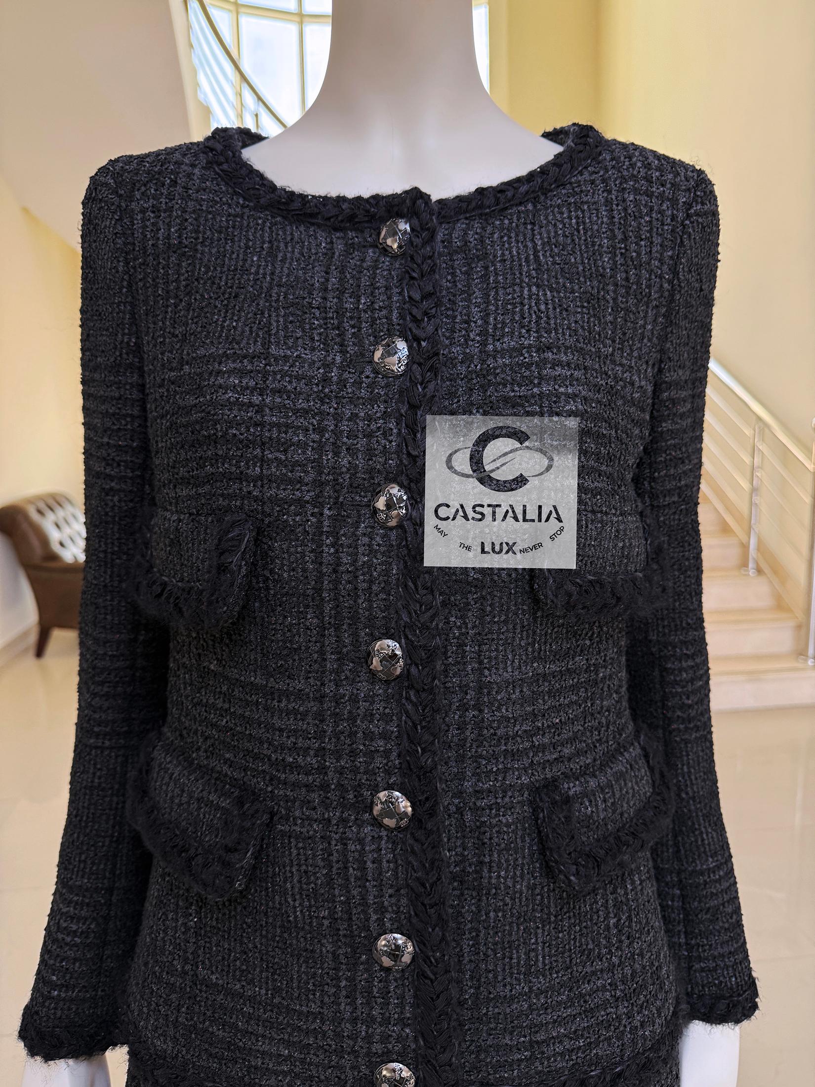 Chanel New Globalization Ad Campaign Black Tweed Jacket Dress 36 FR 12