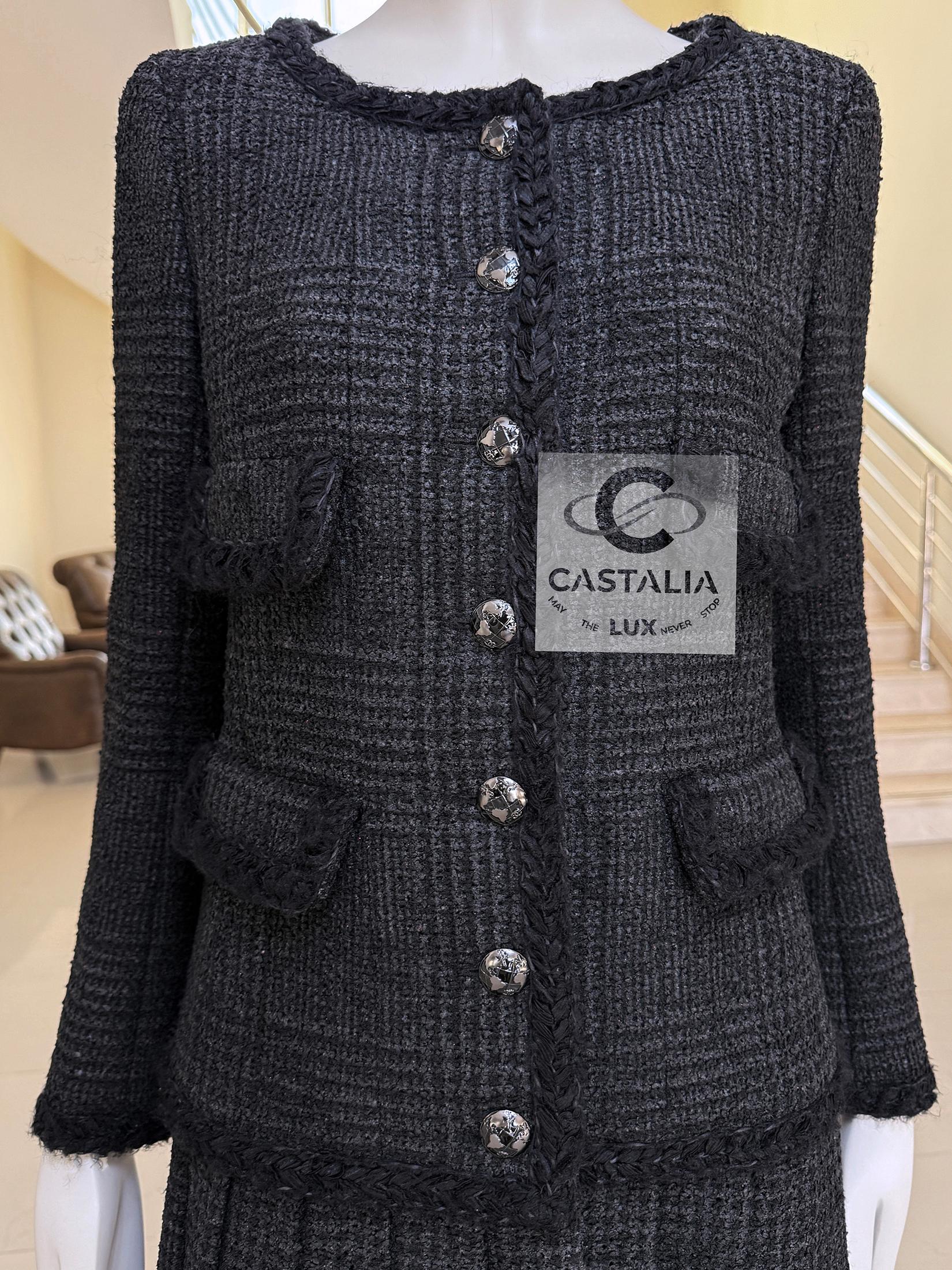 Chanel New Globalization Ad Campaign Black Tweed Jacket Dress 36 FR 15