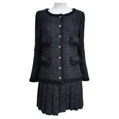 Chanel Nueva Campaña de Globalización Chaqueta de Tweed Negra Vestido 36 FR