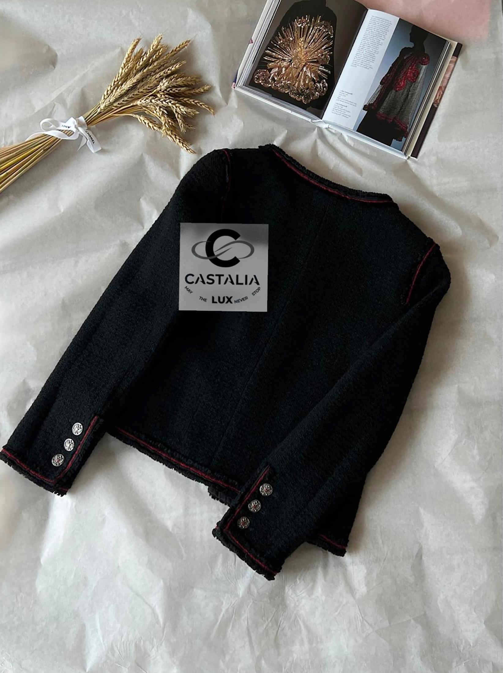 Chanel Icónica Chaqueta de Tweed Negra Estilo Kate Moss 42 FR 8