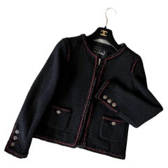 Chanel Icónica Chaqueta de Tweed Negra Estilo Kate Moss 42 FR