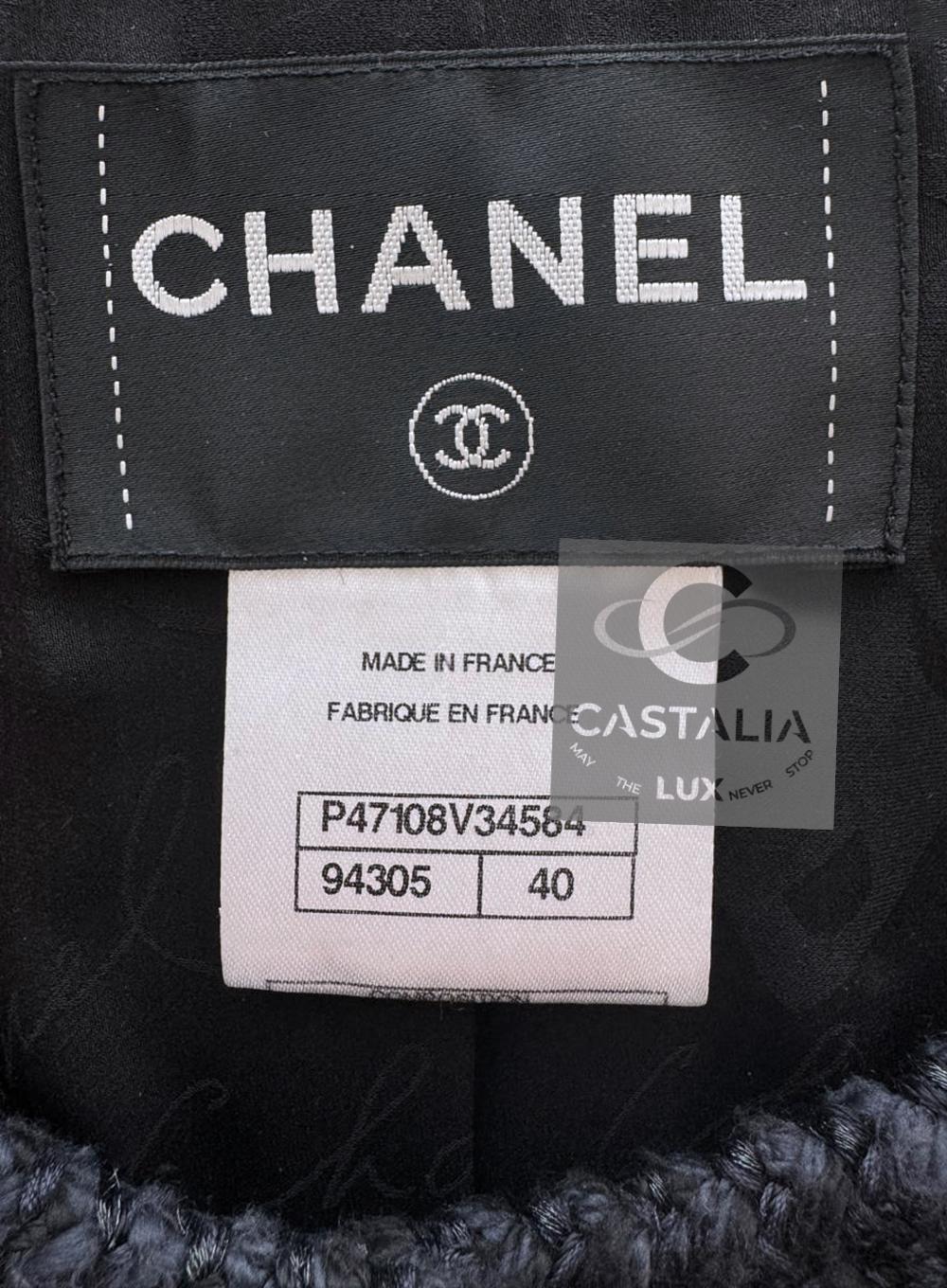 Chaqueta de tweed negra estilo Chanel Iconic Keira Knightley 40 FR en venta 13