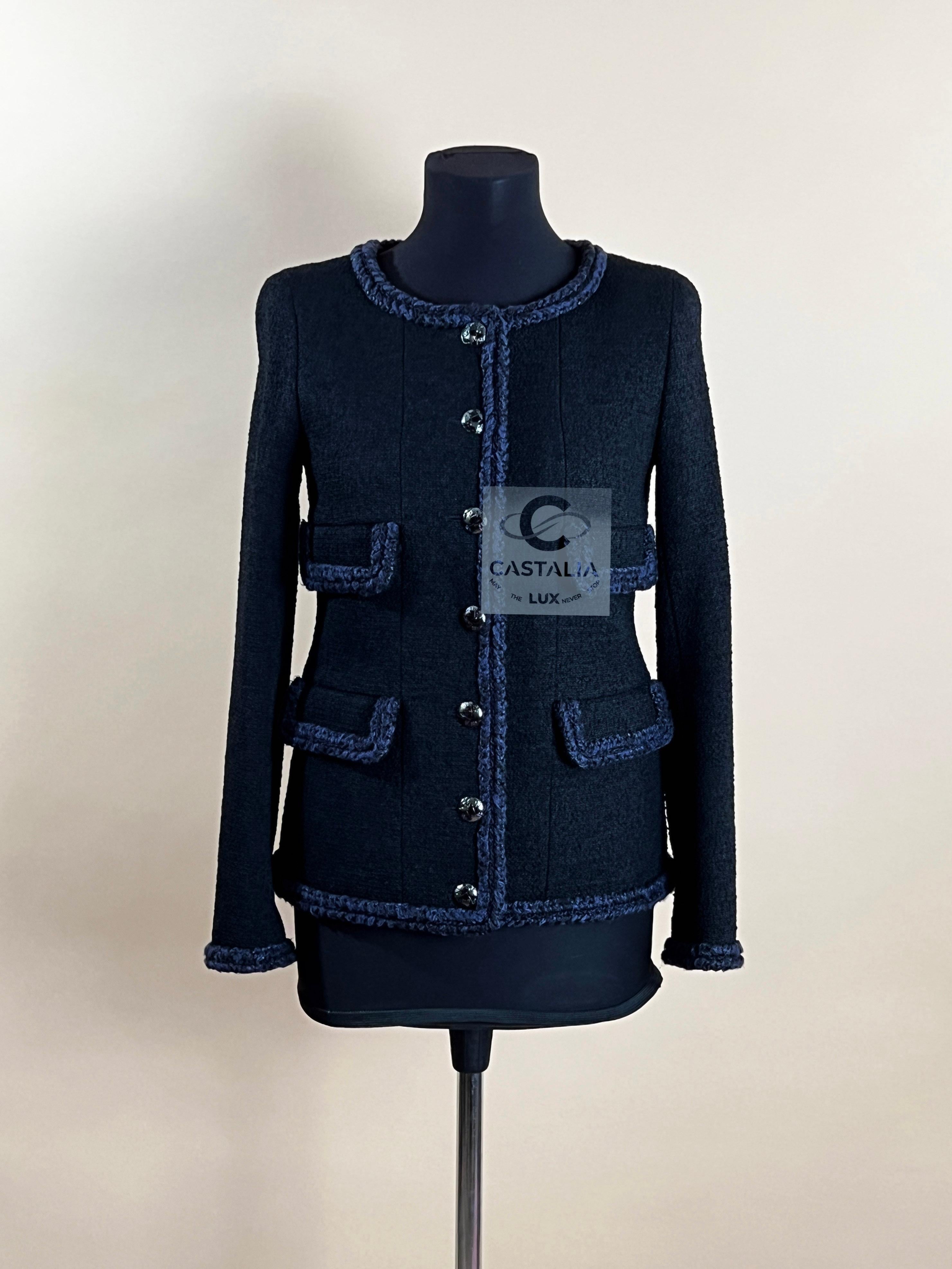 Chanel Iconic Keira Knightley Style Black Tweed Jacket 40 FR For Sale 4