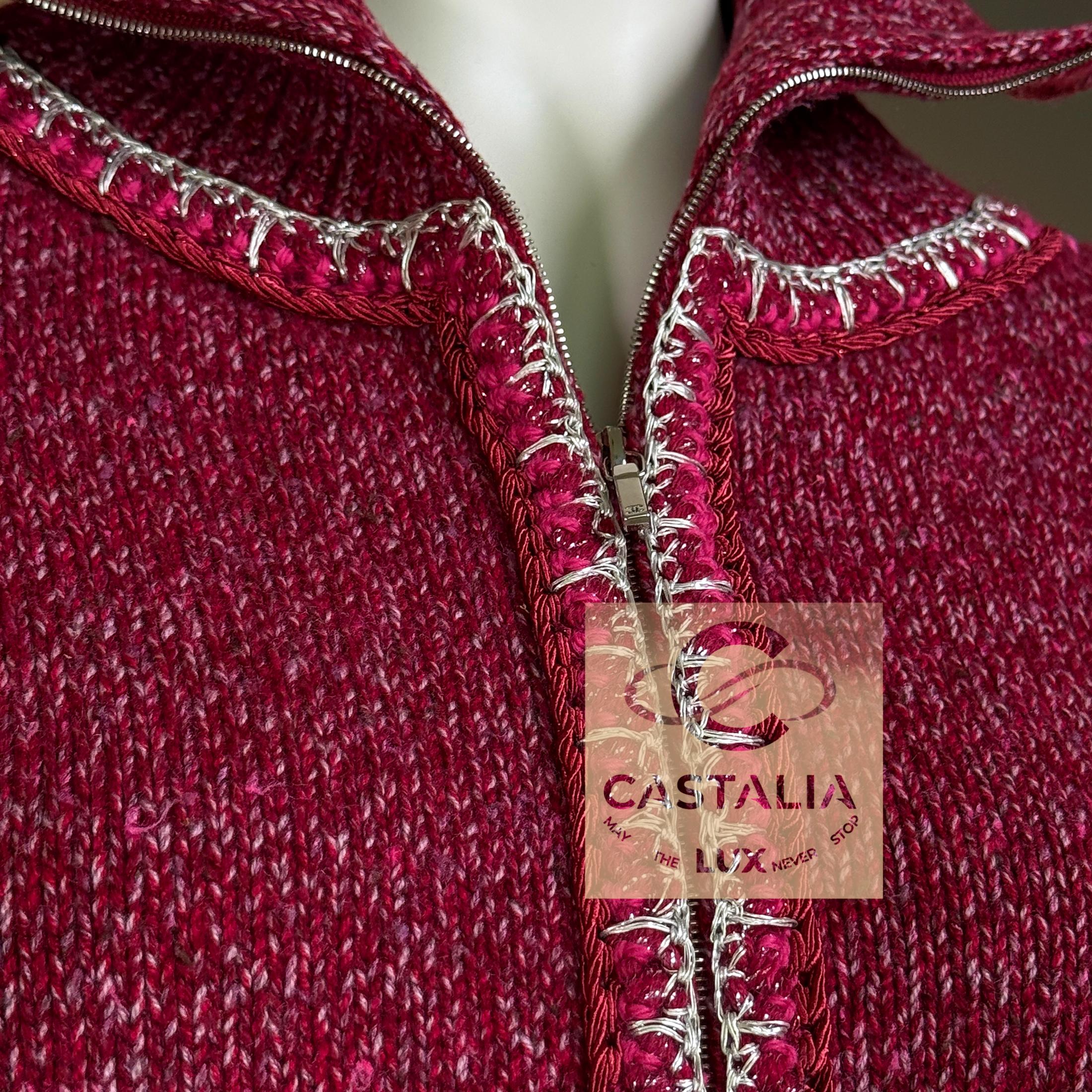 CHANEL Chaqueta Borgoña Icónica Estilo Kristen Stewart 36 FR en venta 6