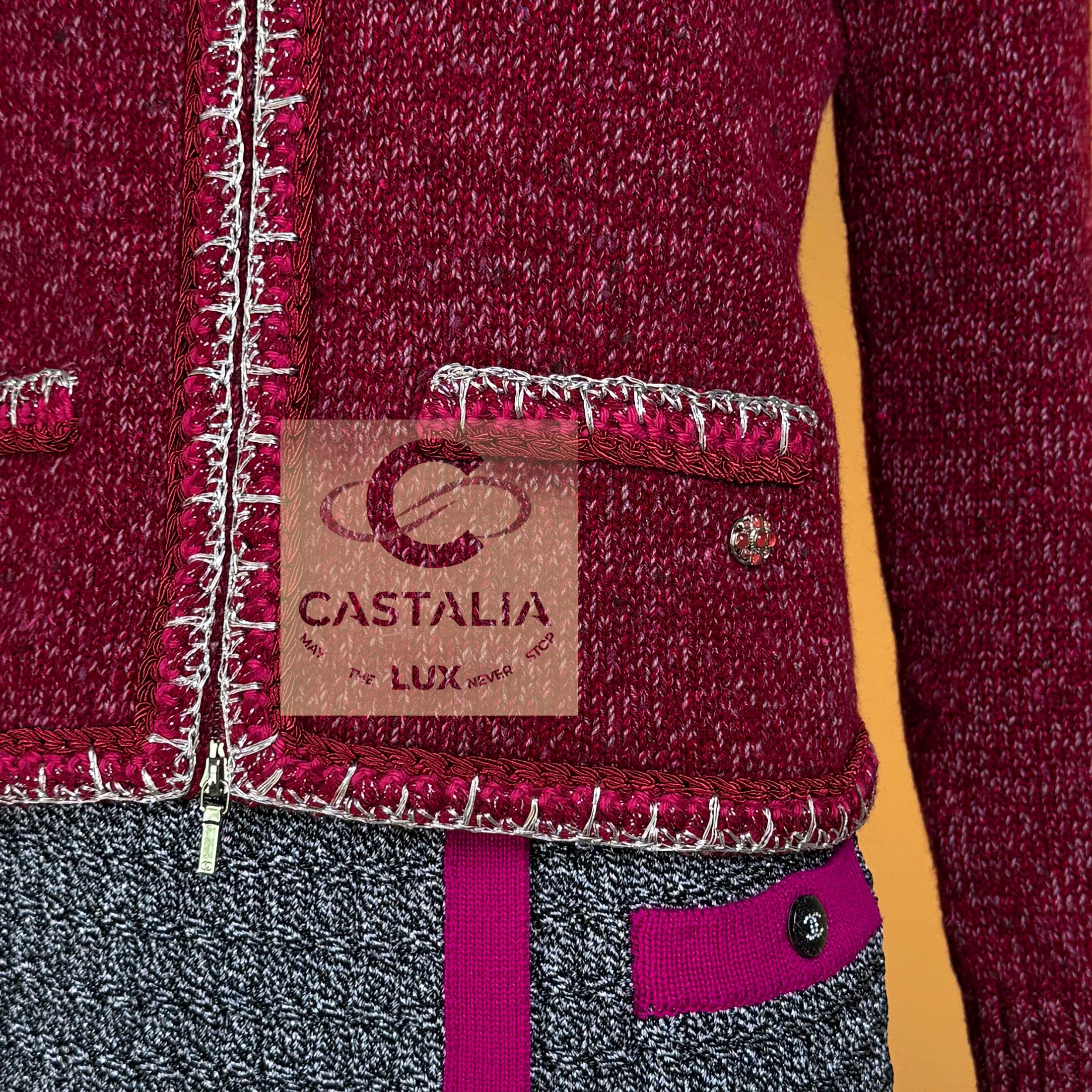 CHANEL Chaqueta Borgoña Icónica Estilo Kristen Stewart 36 FR en venta 7