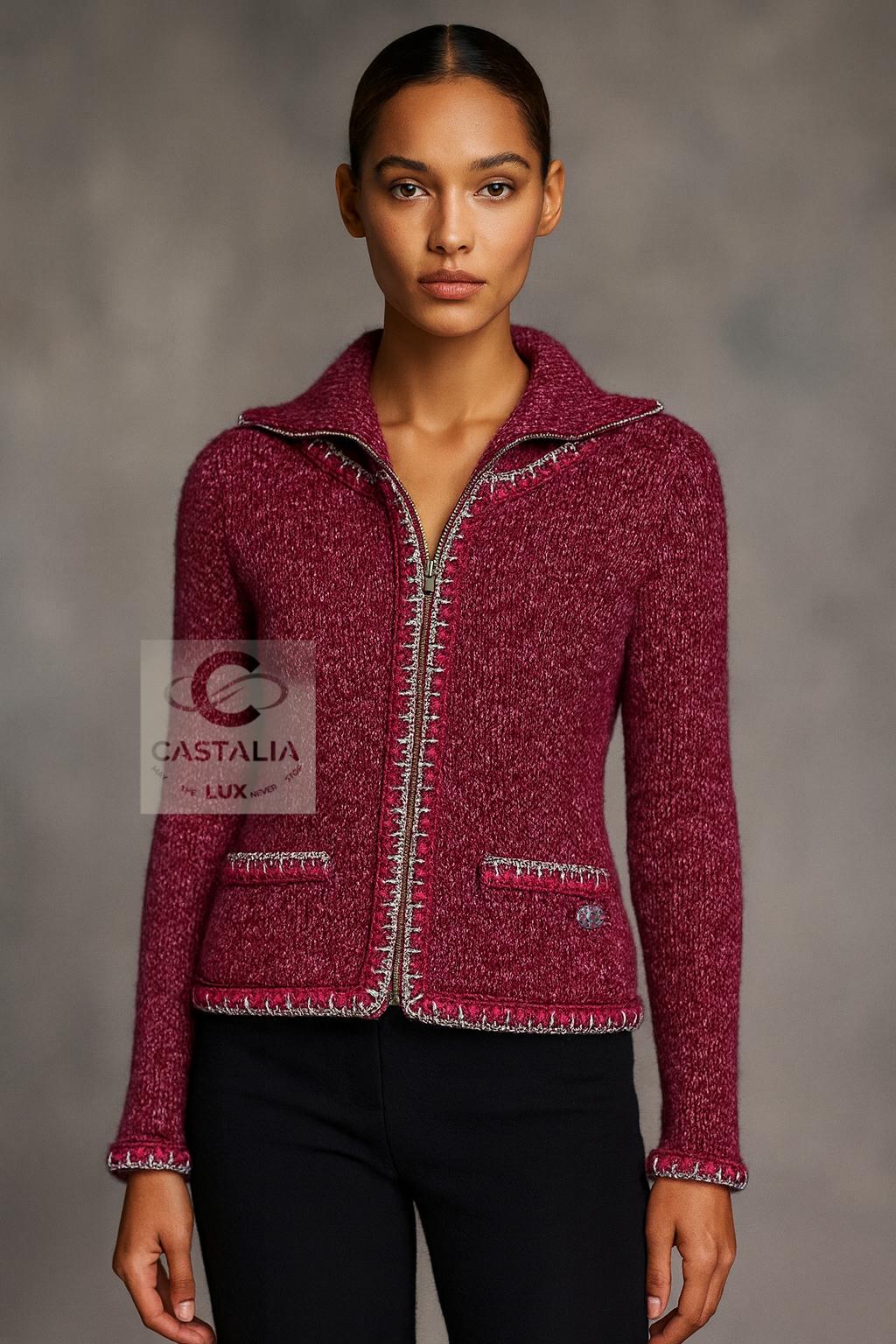 CHANEL Chaqueta Borgoña Icónica Estilo Kristen Stewart 36 FR en venta 4