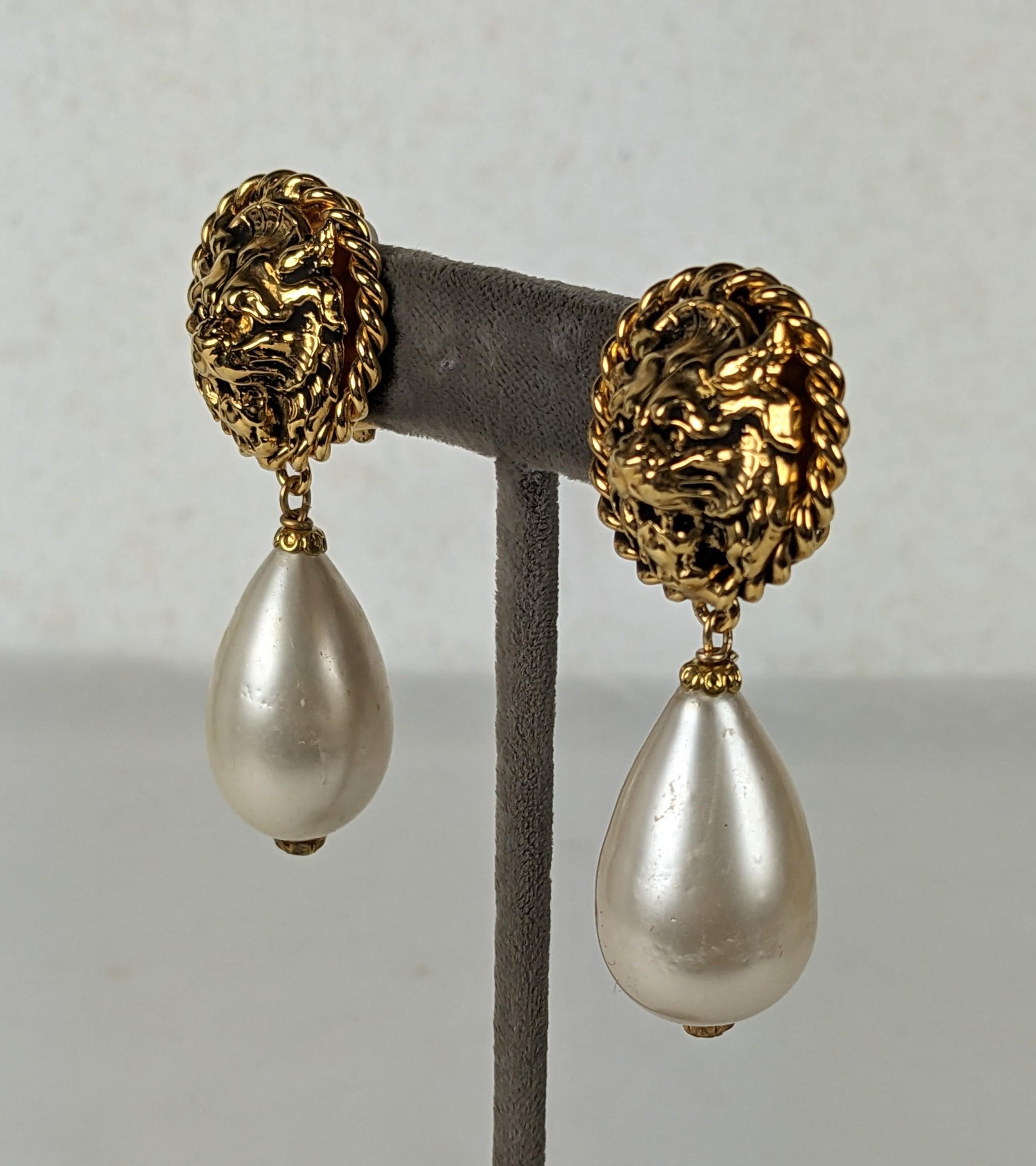 Baroque Chanel Iconic Lion and Pearl Drop Earrings, Gripoix For Sale