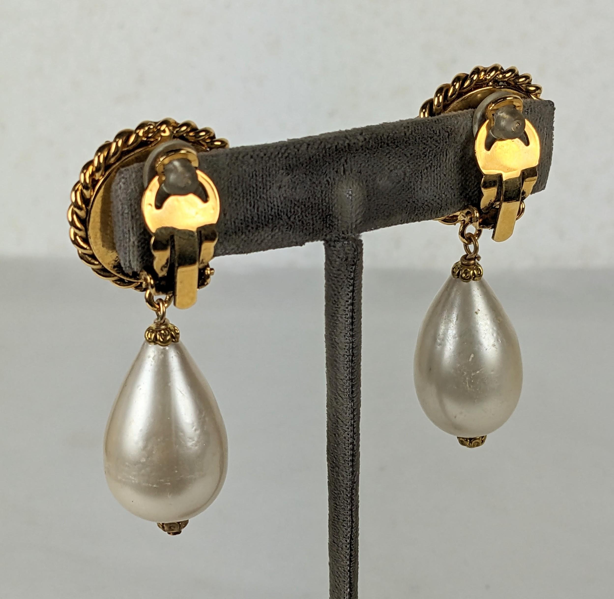 Chanel Iconic Lion and Pearl Drop Earrings, Gripoix In Good Condition For Sale In New York, NY