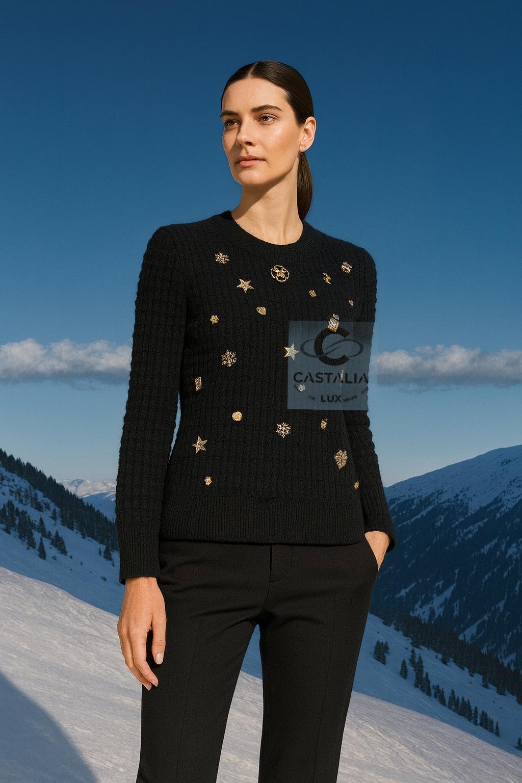 Nero Chanel Iconic Lucky Charms - Maglia in cashmere 38 FR in vendita