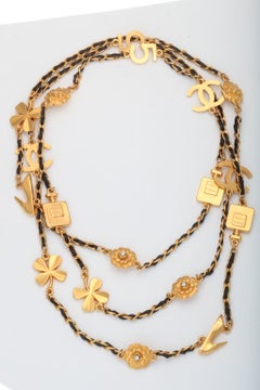 Chanel Iconic Motif Charm and Leather Long Necklace