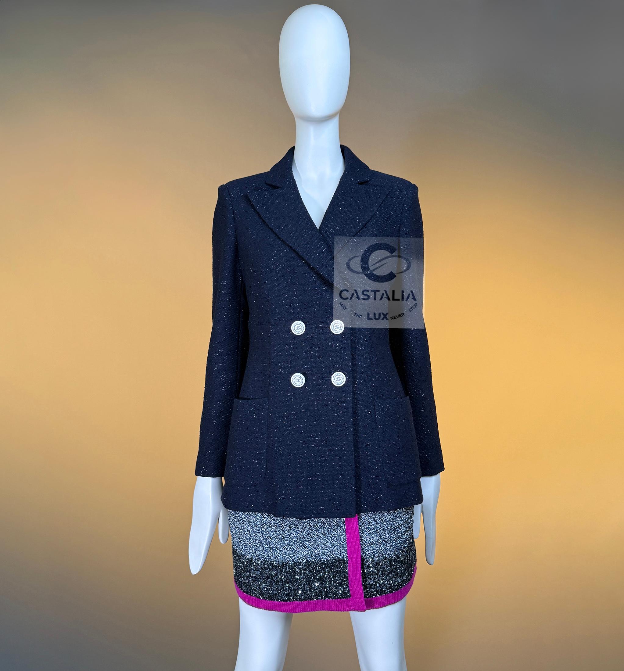 CHANEL Iconic Marine schimmernde Jacke 36 FR im Angebot 4