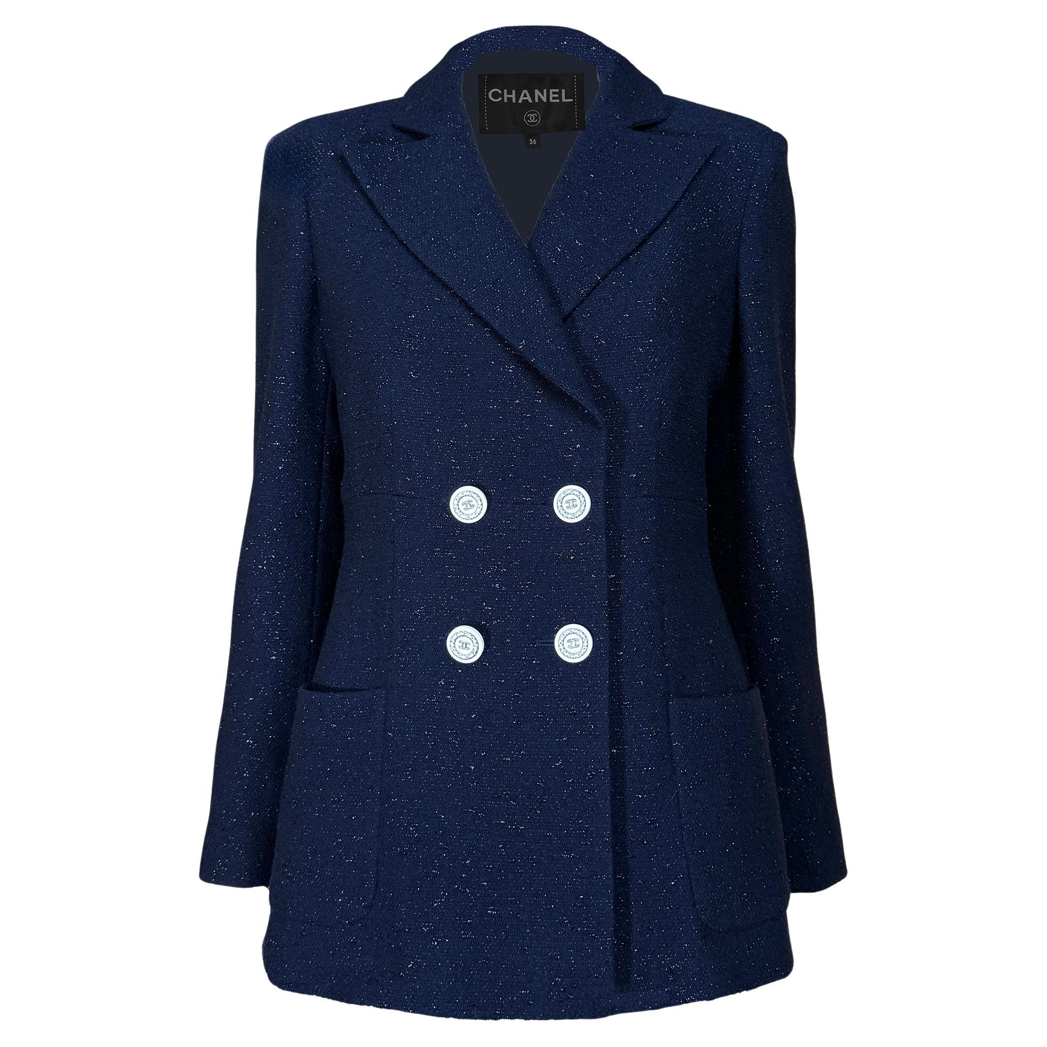 CHANEL Iconic Marine schimmernde Jacke 36 FR