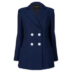 CHANEL Iconic Marine schimmernde Jacke 36 FR