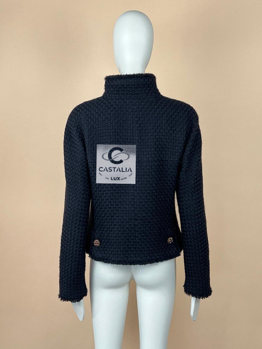 Chanel Iconic París / Edimburgo Chaqueta de tweed de tartán negro 7