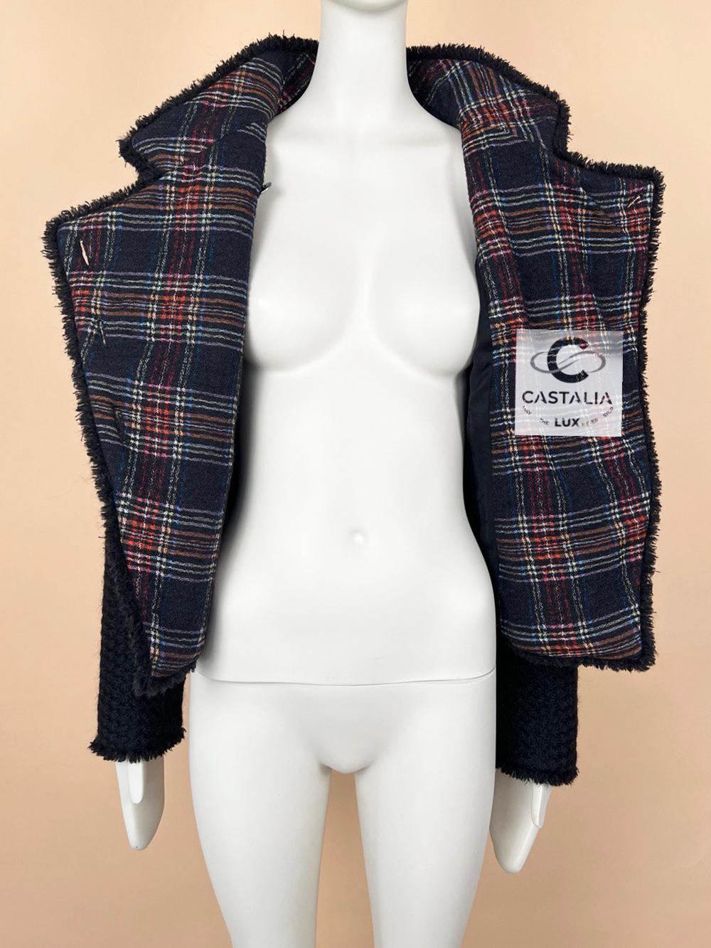 Chanel Iconic París / Edimburgo Chaqueta de tweed de tartán negro 10