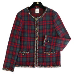 Chanel Iconic Paris / Edinburgh Red Tartan Jacket 42 FR