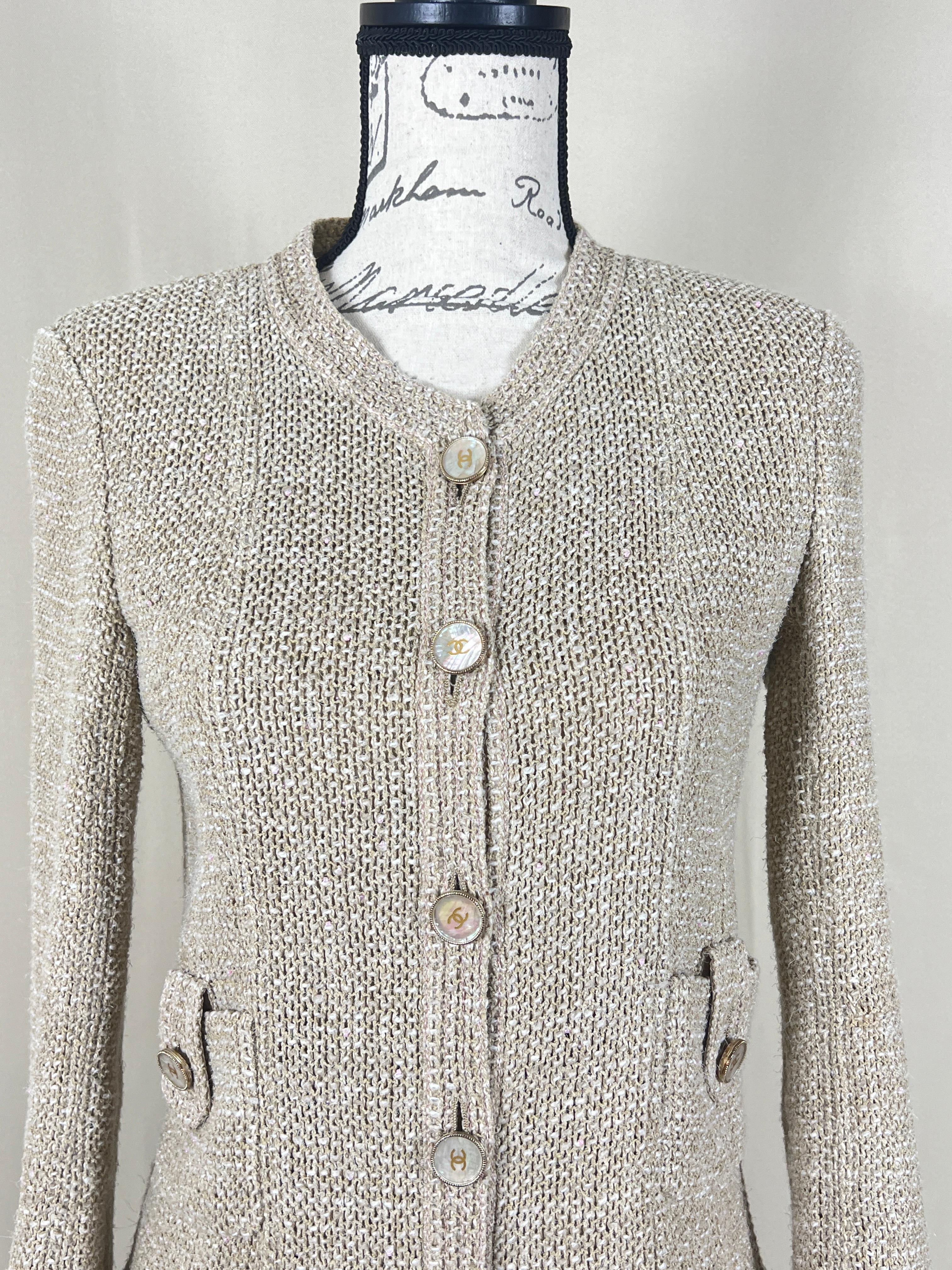 Chanel Iconic Paris / Seoul Beige Tweed Jacket For Sale 6