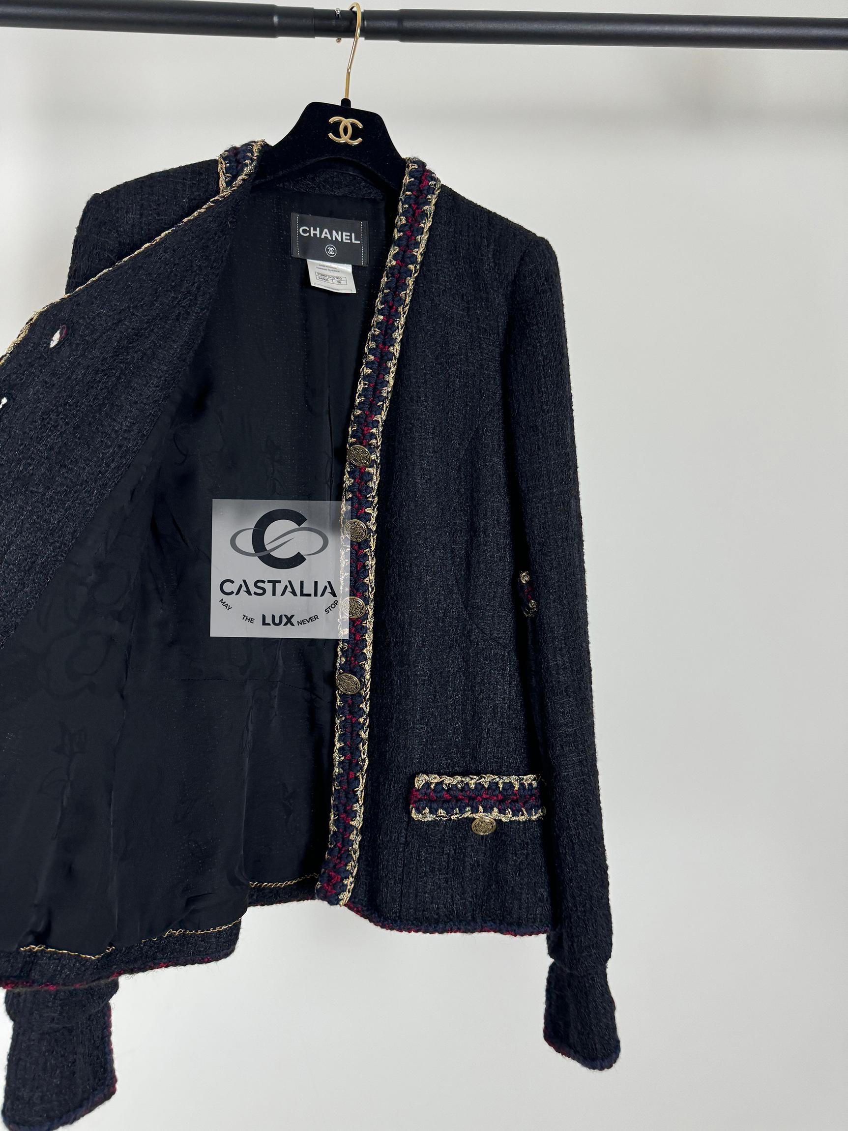 Chanel Iconic Paris / Shanghai Black Tweed Jacket 34 FR 6