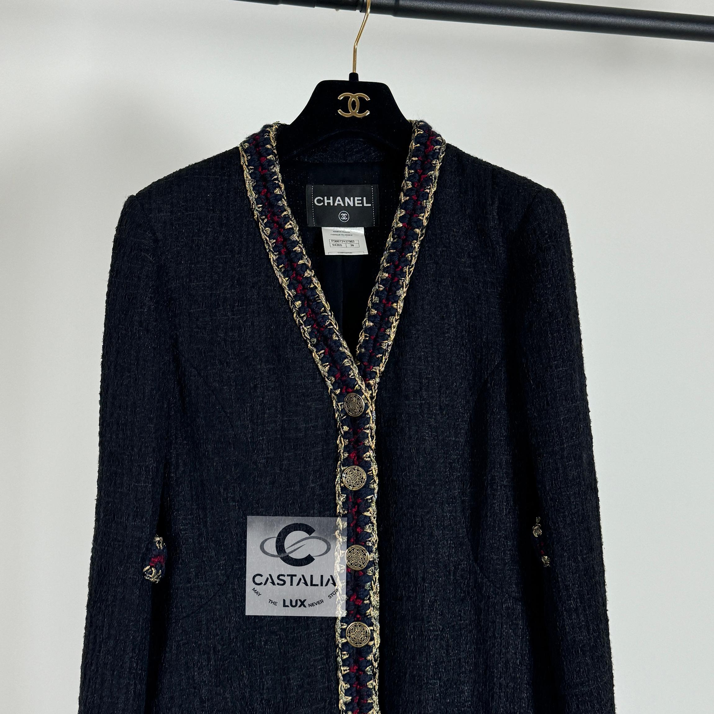 Chanel Iconic Paris / Shanghai Black Tweed Jacket 34 FR 11