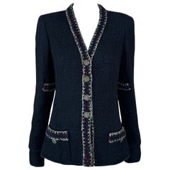 Chanel Iconic Paris / Shanghai Black Tweed Jacket 34 FR