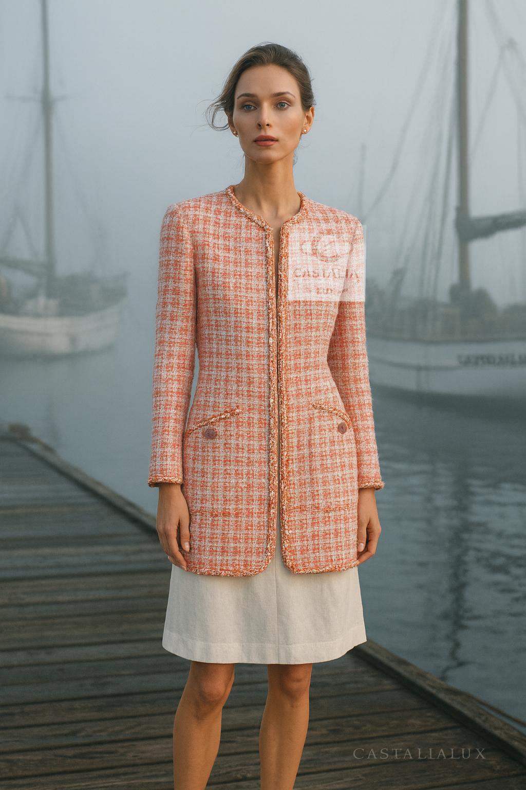 Ein Artefakt von leuchtender Seltenheit, 
dieses Chanel-Meisterstück aus Karl Lagerfelds La Pausa Cruise-Kollektion 2019 ist mehr als nur Couture - es ist ein Sinnbild für die maritime Träumerei der Maison, das an Penélope Cruz verewigt wurde und