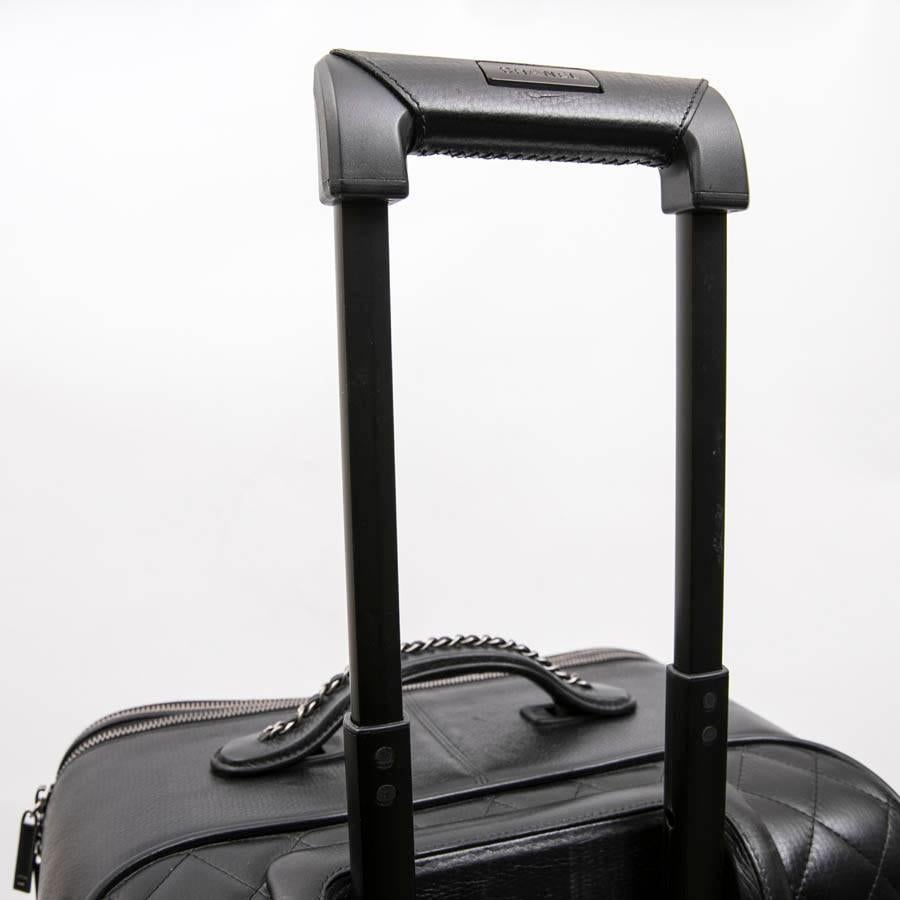 Chanel Rolling Suitcase In Black Quilted Grained Leather And Metal Chains 3
