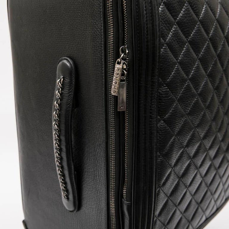Chanel Rolling Suitcase In Black Quilted Grained Leather And Metal